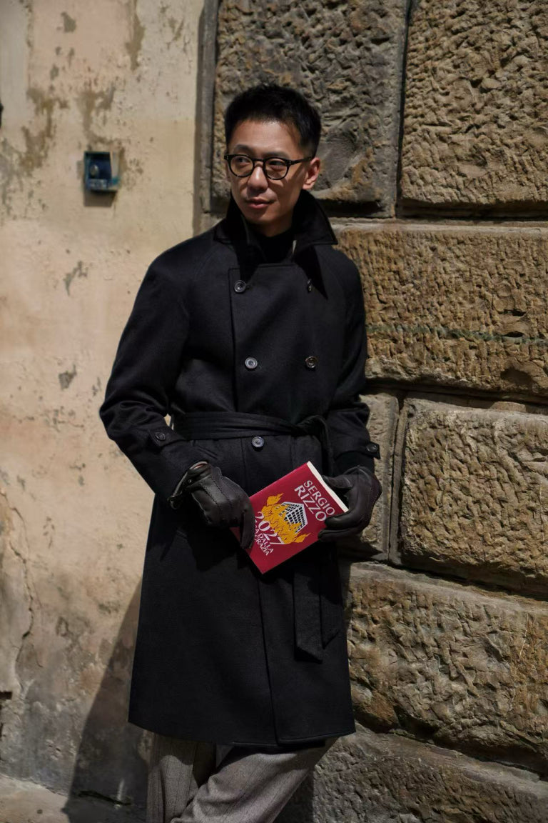 MTO Black Cashmere Balmacaan Coat #438