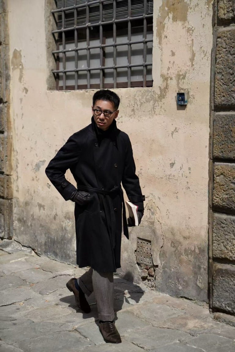 MTO Black Cashmere Balmacaan Coat #438