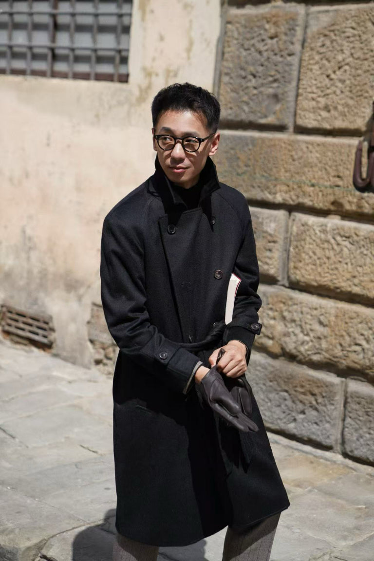 MTO Black Cashmere Balmacaan Coat #438