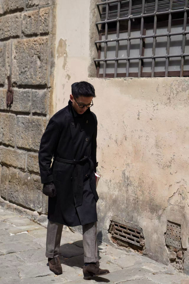 MTO Black Cashmere Balmacaan Coat #438