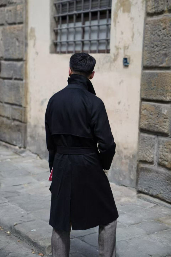 MTO Black Cashmere Balmacaan Coat #438