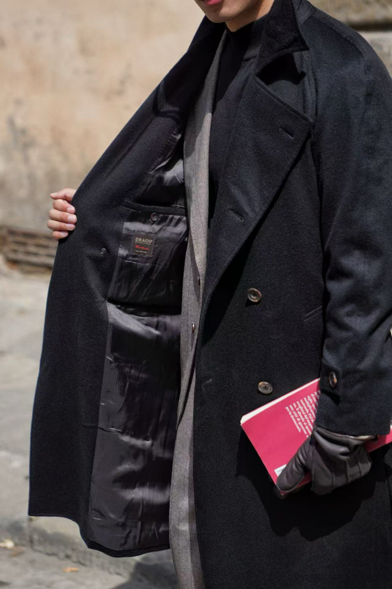 MTO Black Cashmere Balmacaan Coat #438