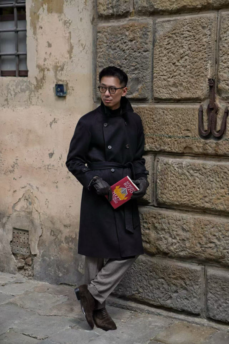 MTO Black Cashmere Balmacaan Coat #438