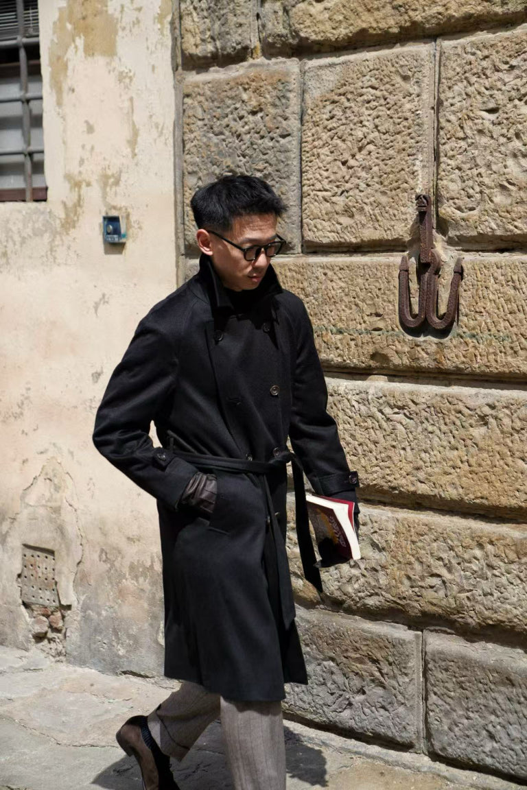 MTO Black Cashmere Balmacaan Coat #438