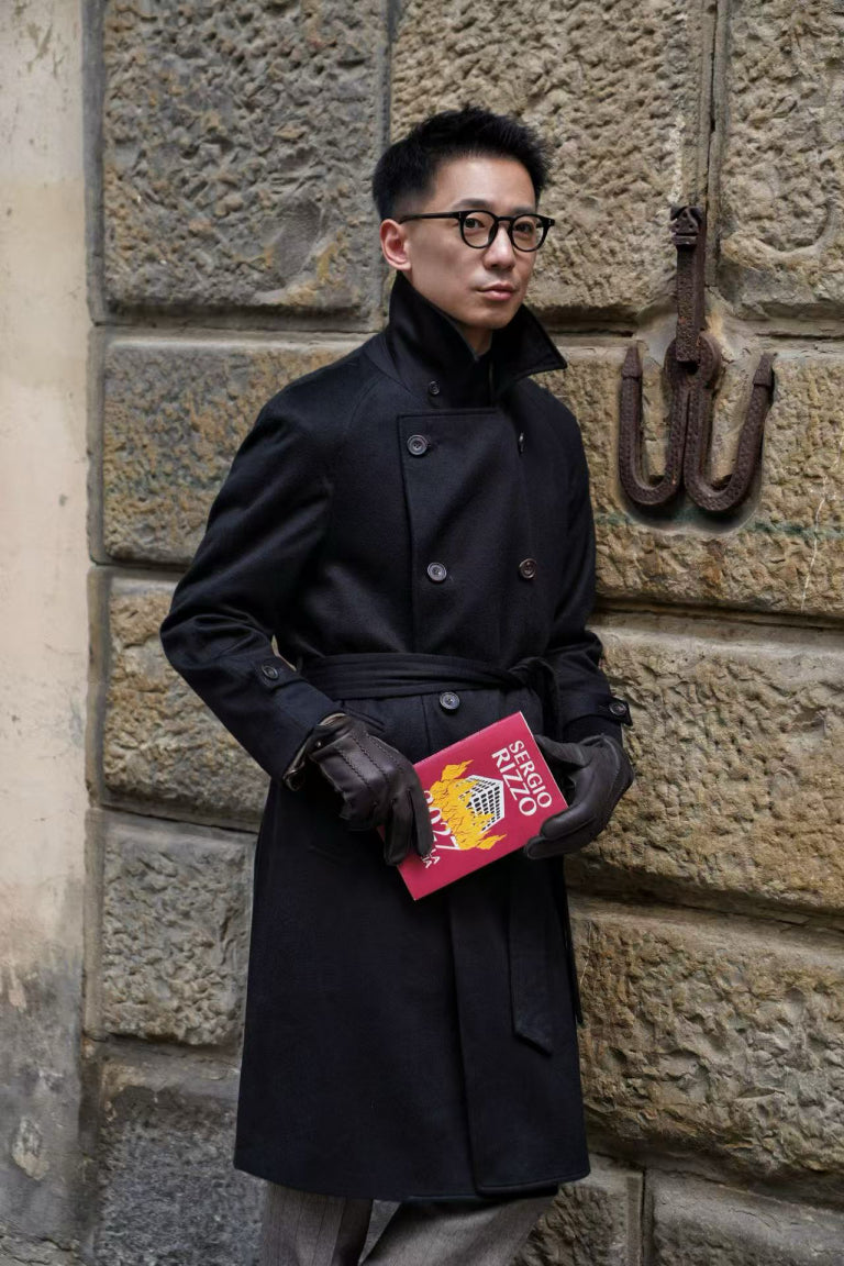 MTO Black Cashmere Balmacaan Coat #438