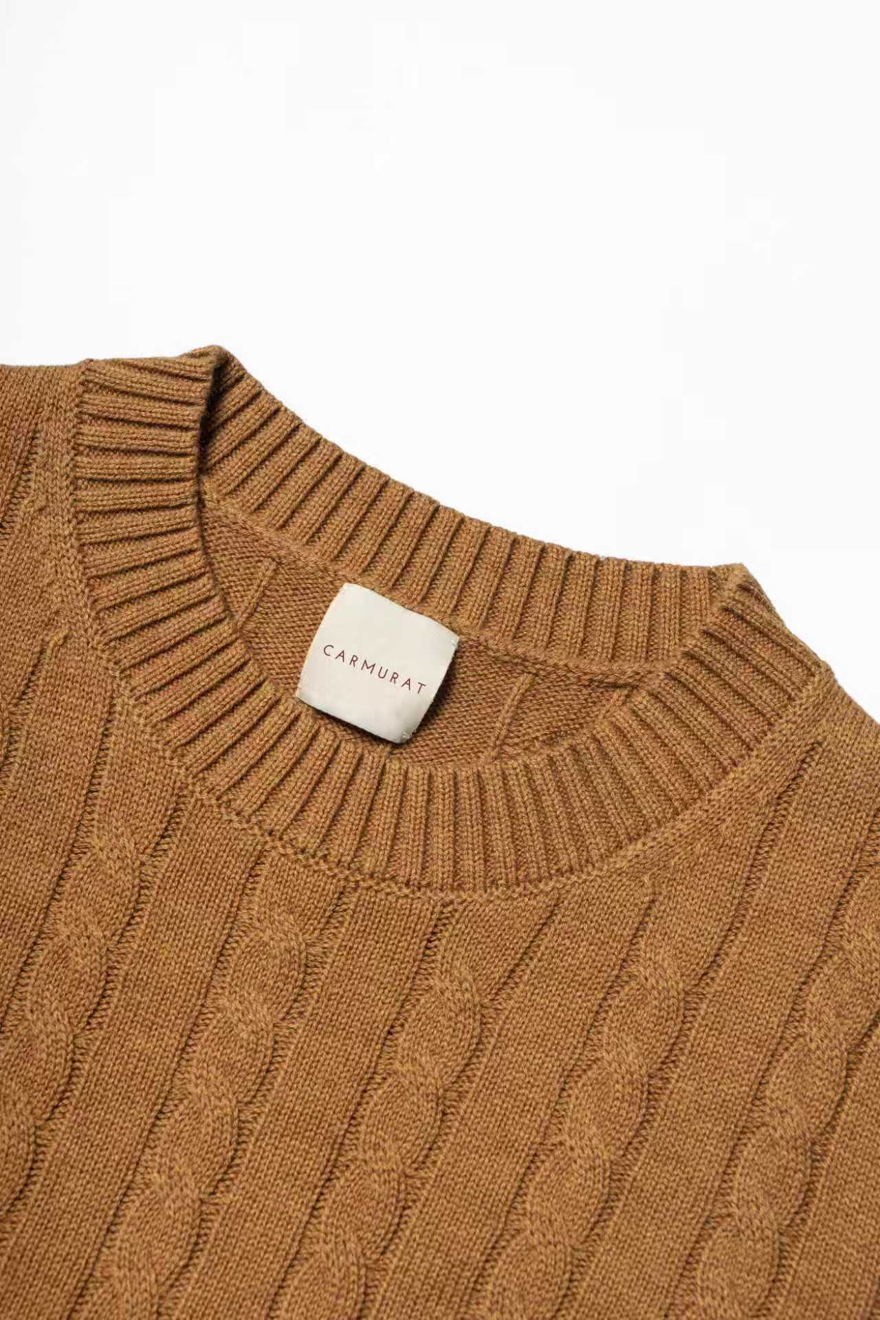 Navy / Ginger / Beige Crew Neck Cable Knit Jumper