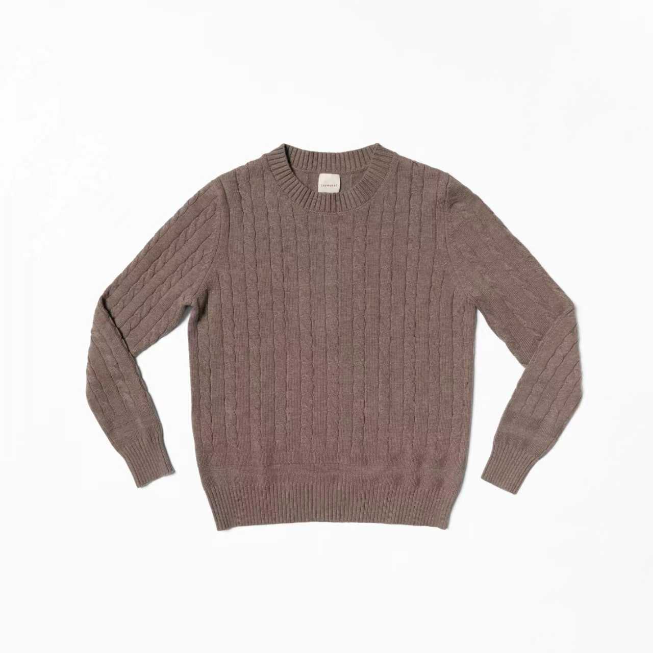 Forest / Taupe Crew Neck Cable Knit Jumper