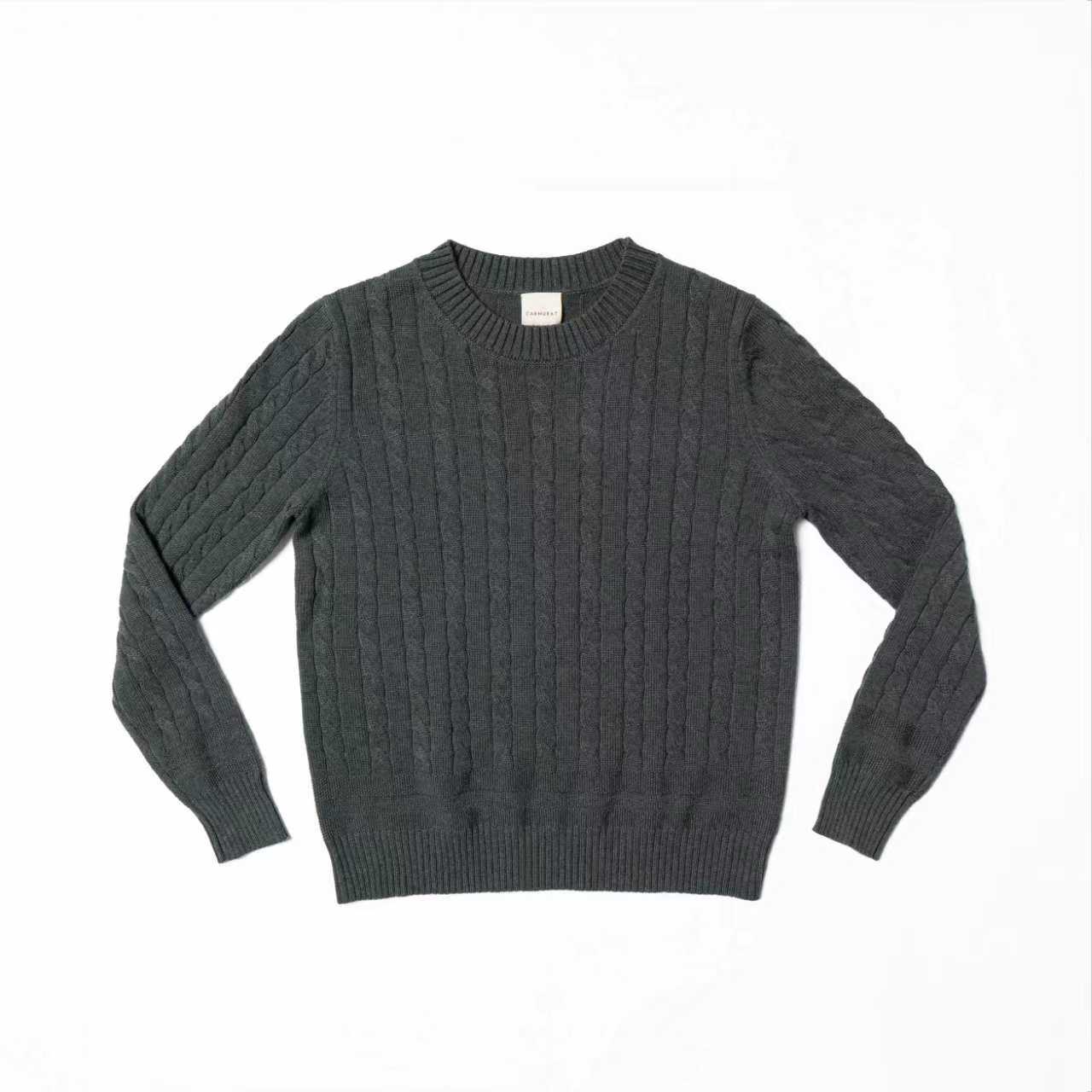 Forest / Taupe Crew Neck Cable Knit Jumper