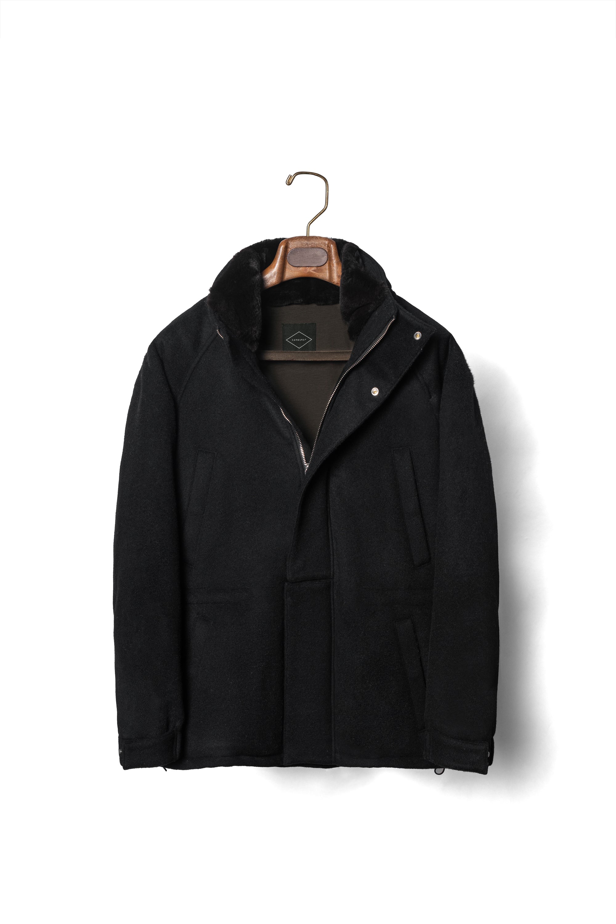 Black Wool Cashmere Down Ski Jacket #165
