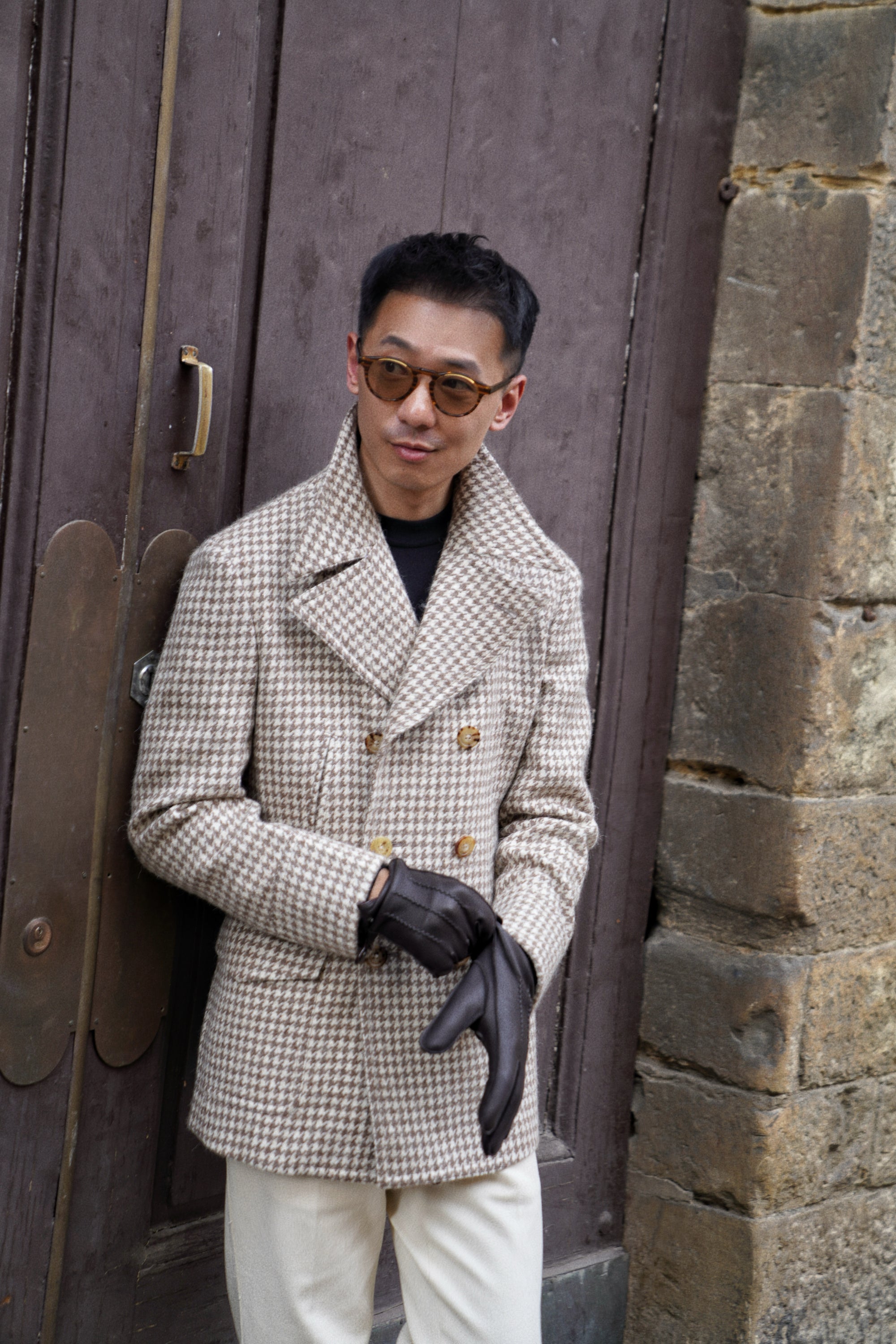 MTO Camel Houndstooth Camel Hair Peacoat #506