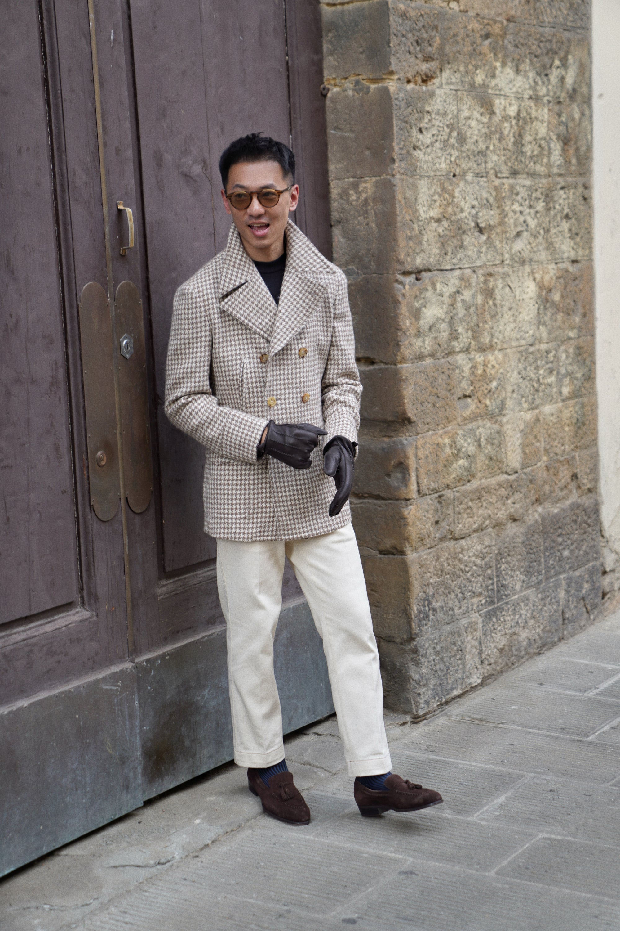 MTO Camel Houndstooth Camel Hair Peacoat #506