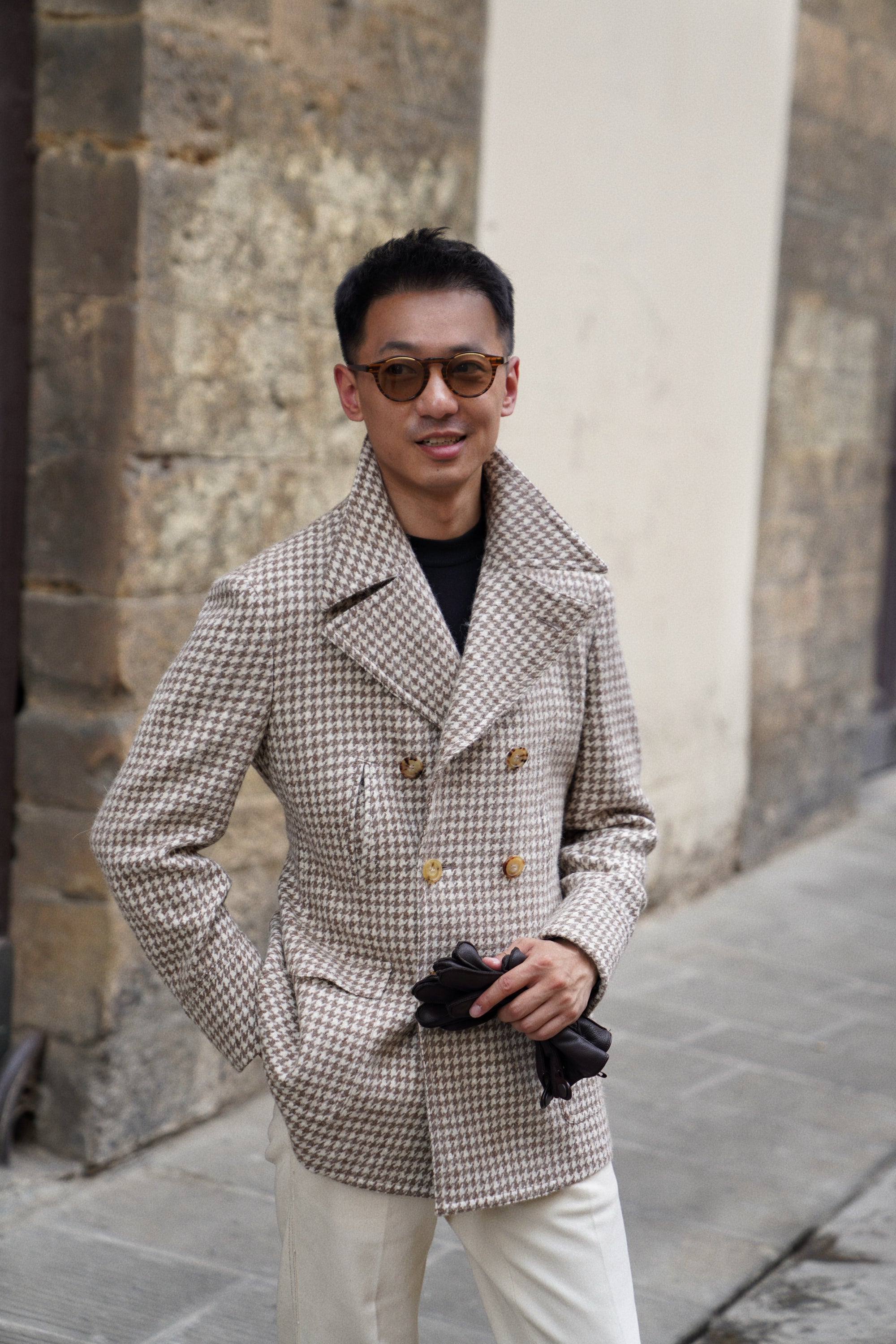 MTO Camel Houndstooth Camel Hair Peacoat #506