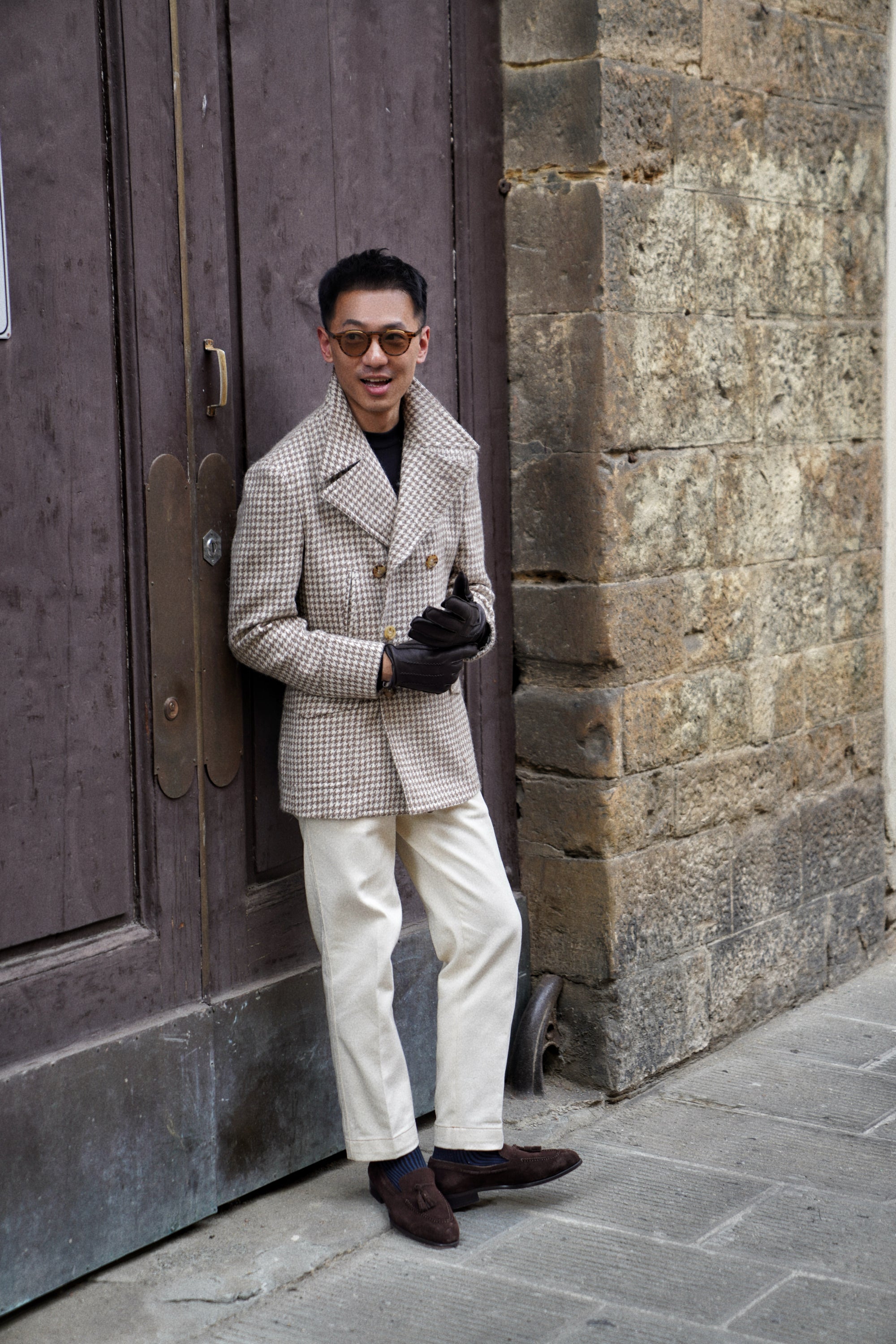 MTO Camel Houndstooth Camel Hair Peacoat #506