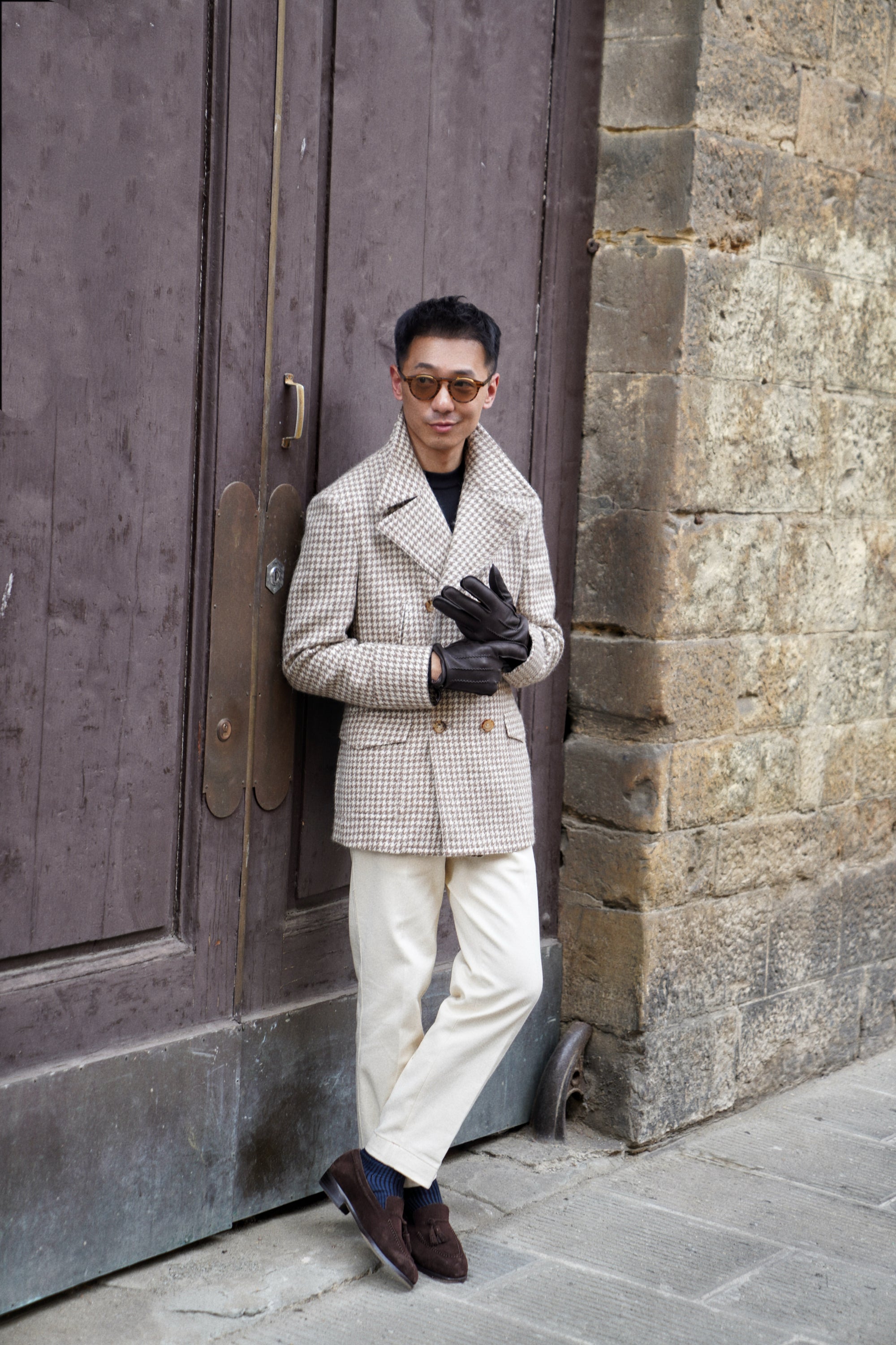 MTO Camel Houndstooth Camel Hair Peacoat #506