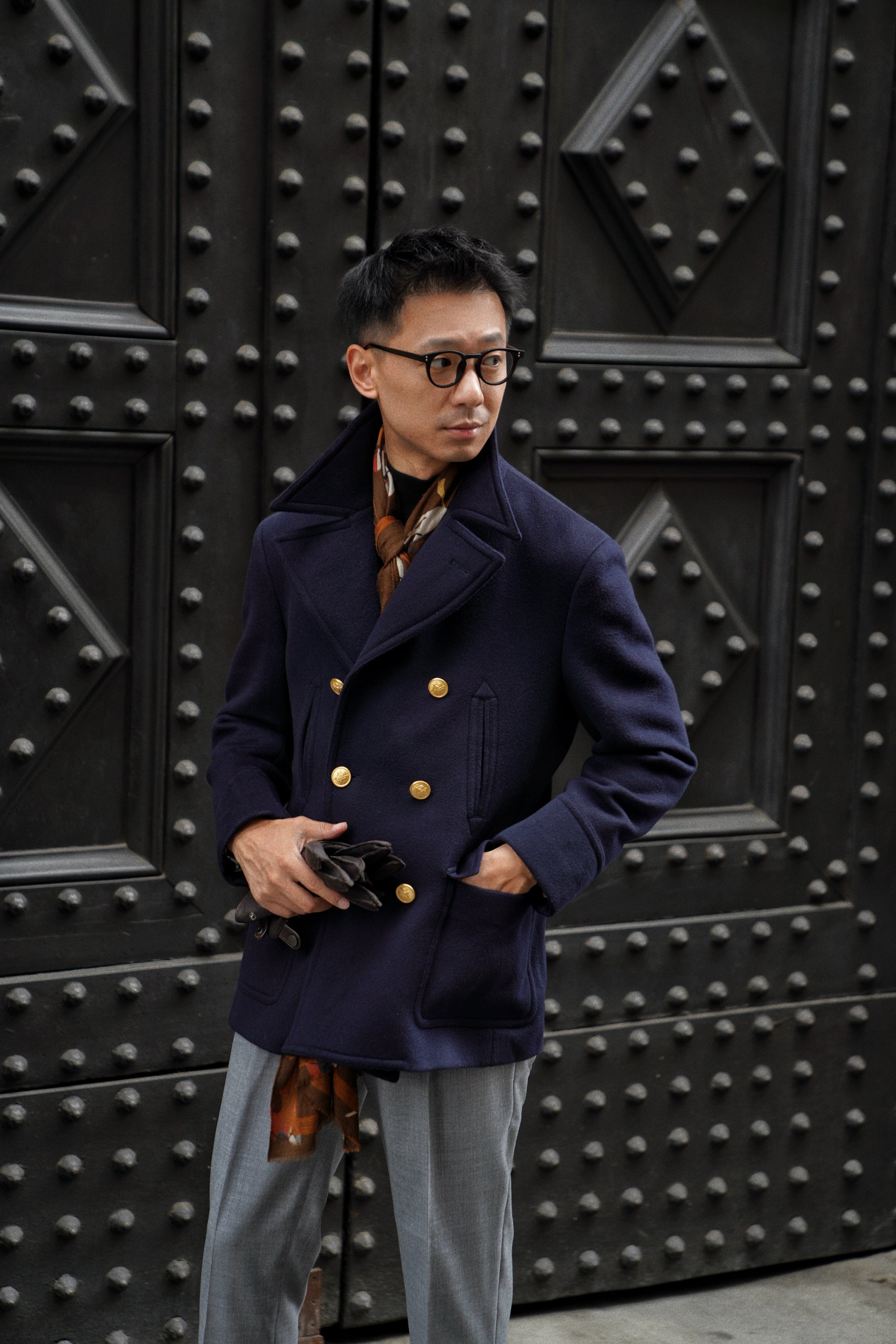 MTO Navy Cashmere Silk Peacoat #433