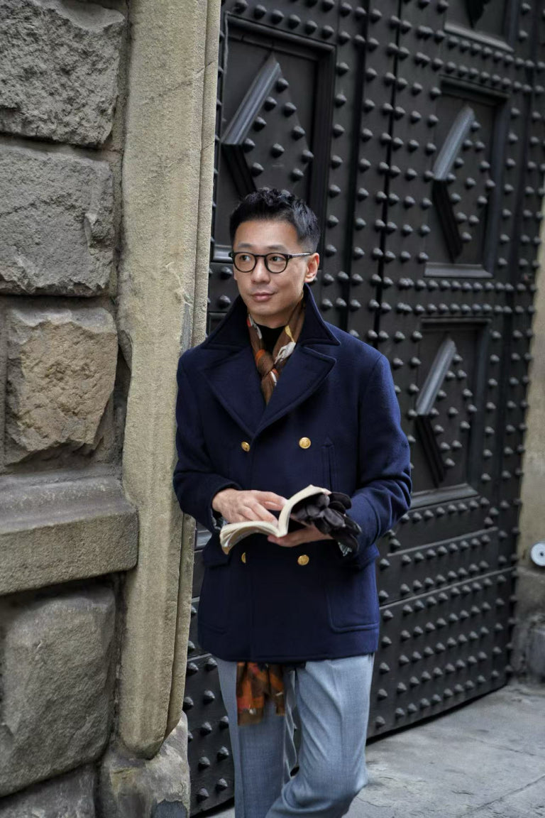 MTO Navy Cashmere Silk Peacoat #433