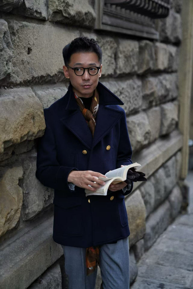 MTO Navy Cashmere Silk Peacoat #433