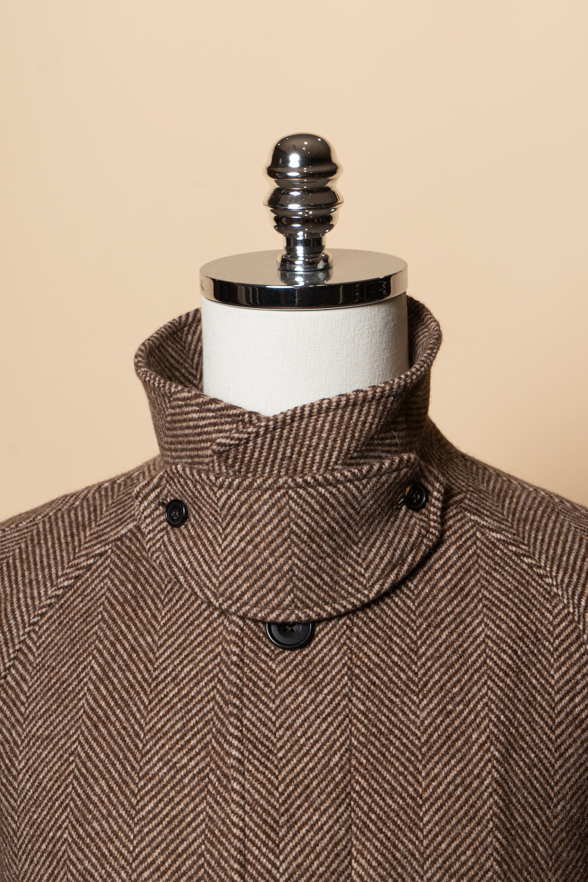 MTO Brown Herringbone Wool Balmacaan Coat #605