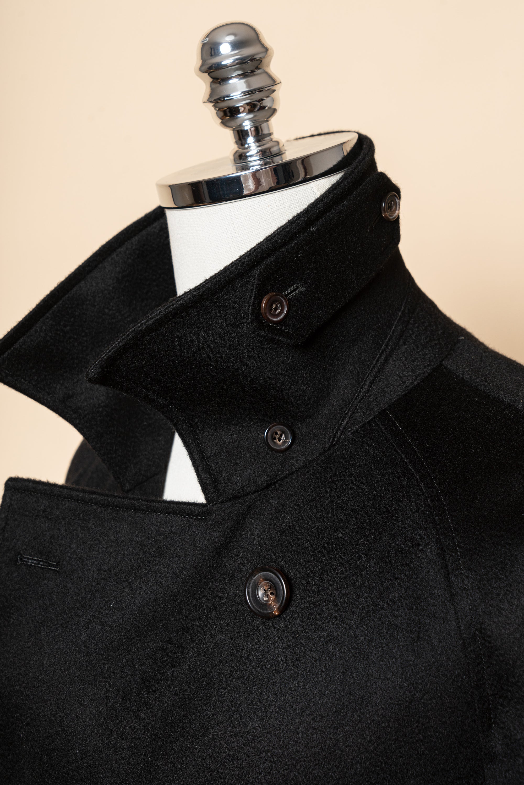 MTO Black Cashmere Balmacaan Coat #438