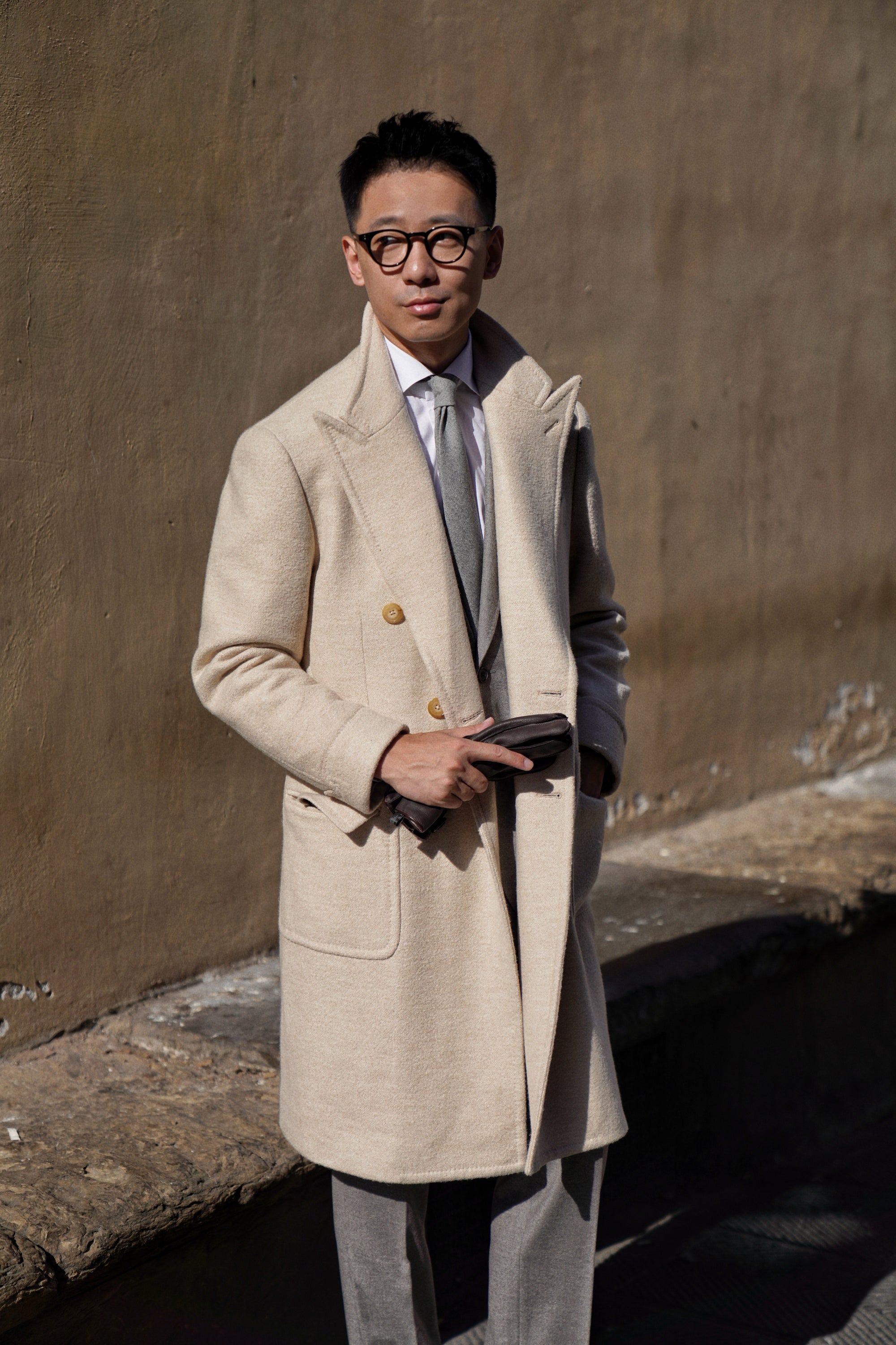 MTO Beige Wool Silk Polo Coat #664