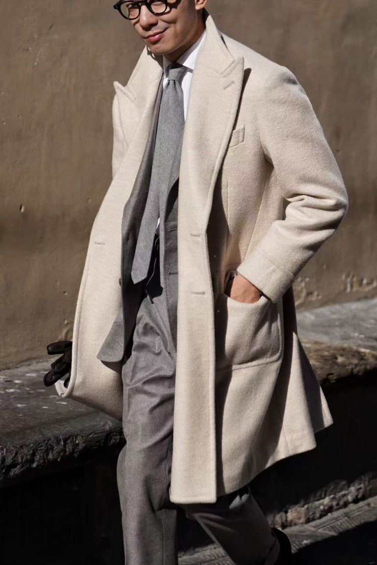 MTO Beige Wool Silk Polo Coat #664