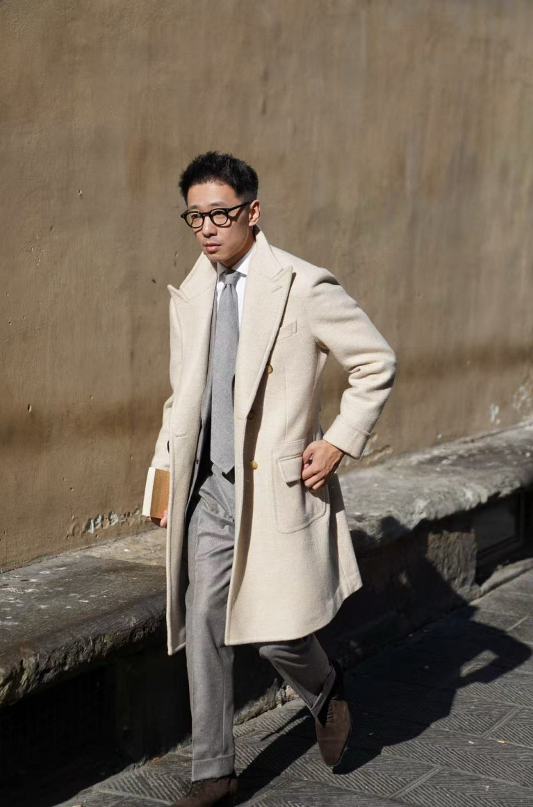 MTO Beige Wool Silk Polo Coat #664