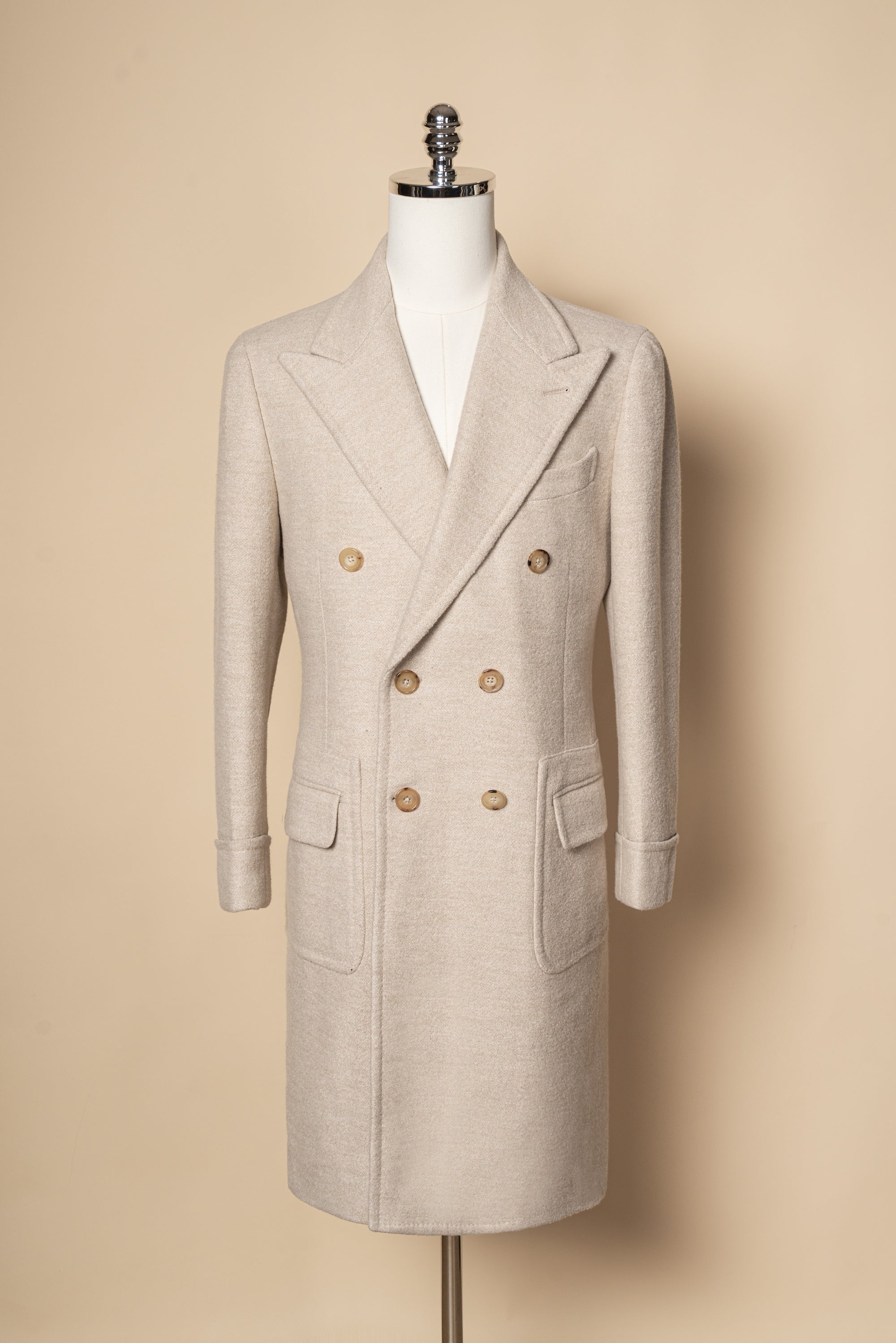 MTO Beige Wool Silk Polo Coat #664