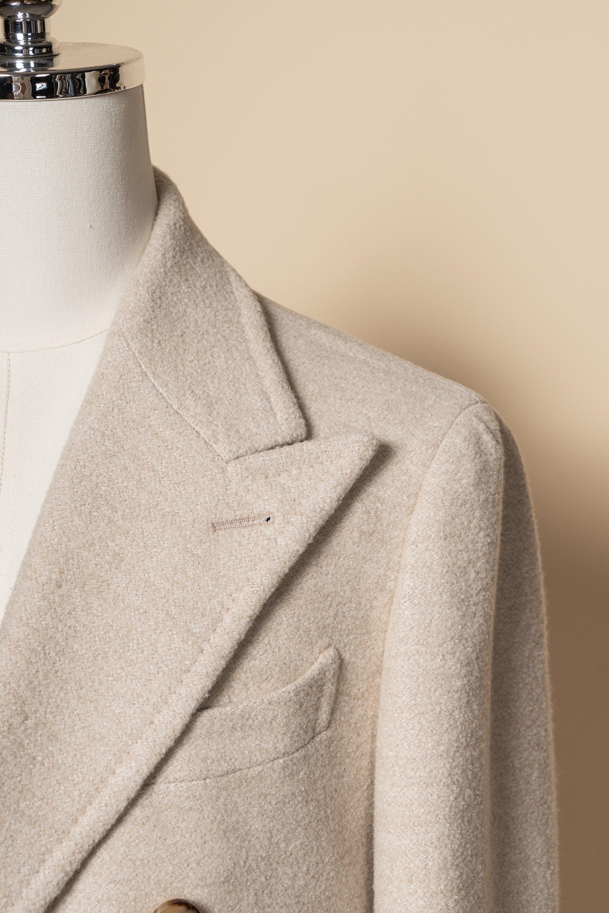 MTO Beige Wool Silk Polo Coat #664