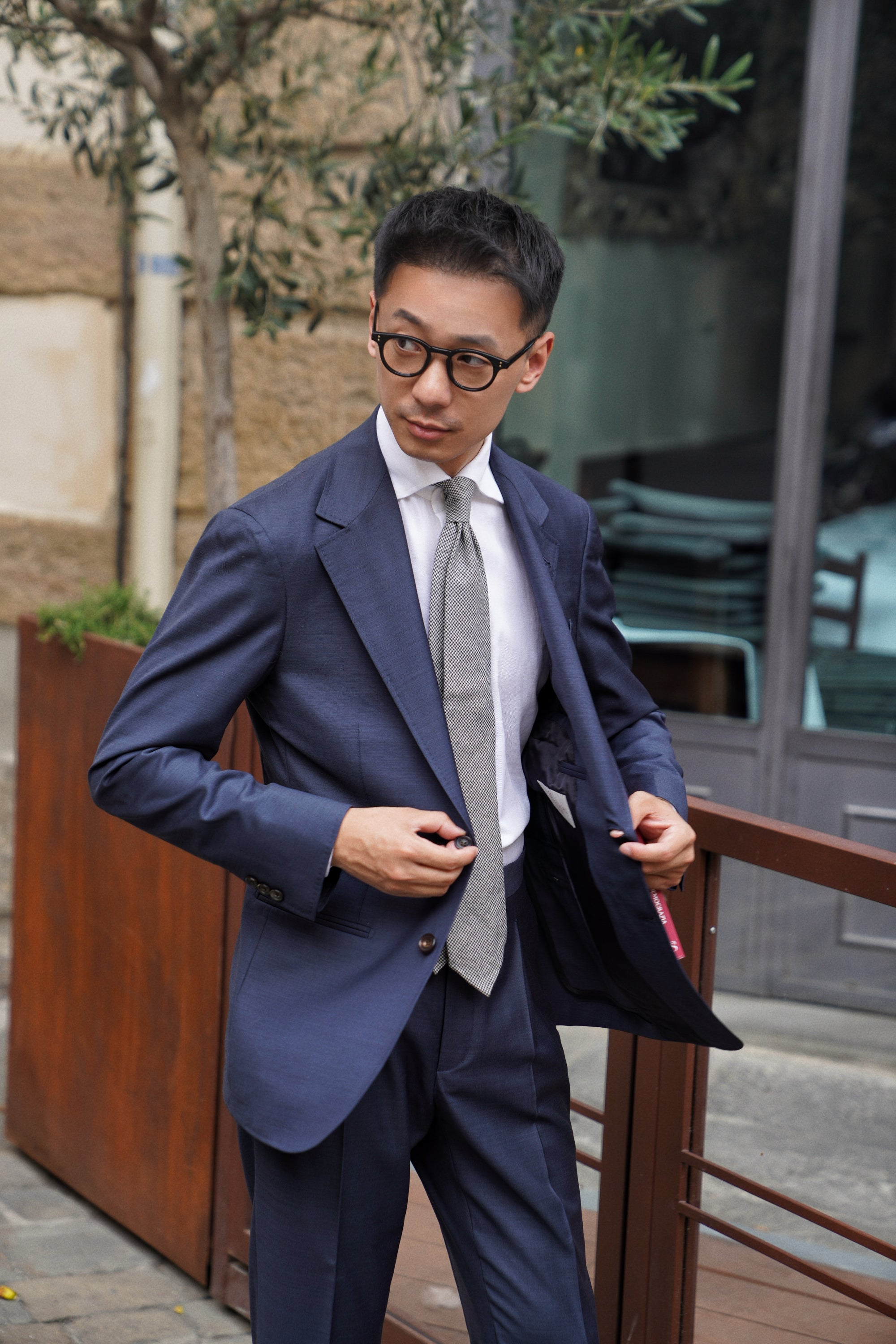 MTO Navy Sharkskin 17 Micron 130s Suit #406