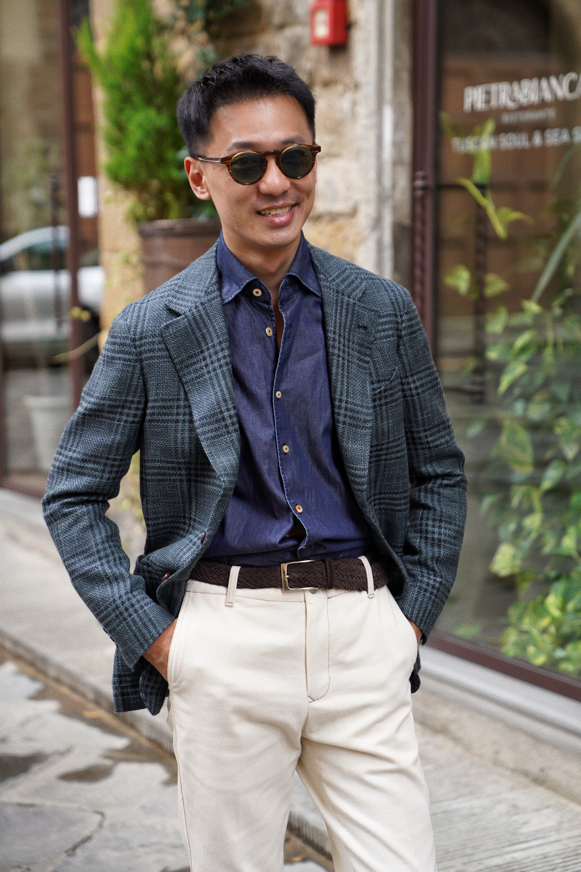 MTO Dark Green Plaid Linen Cotton Jacket