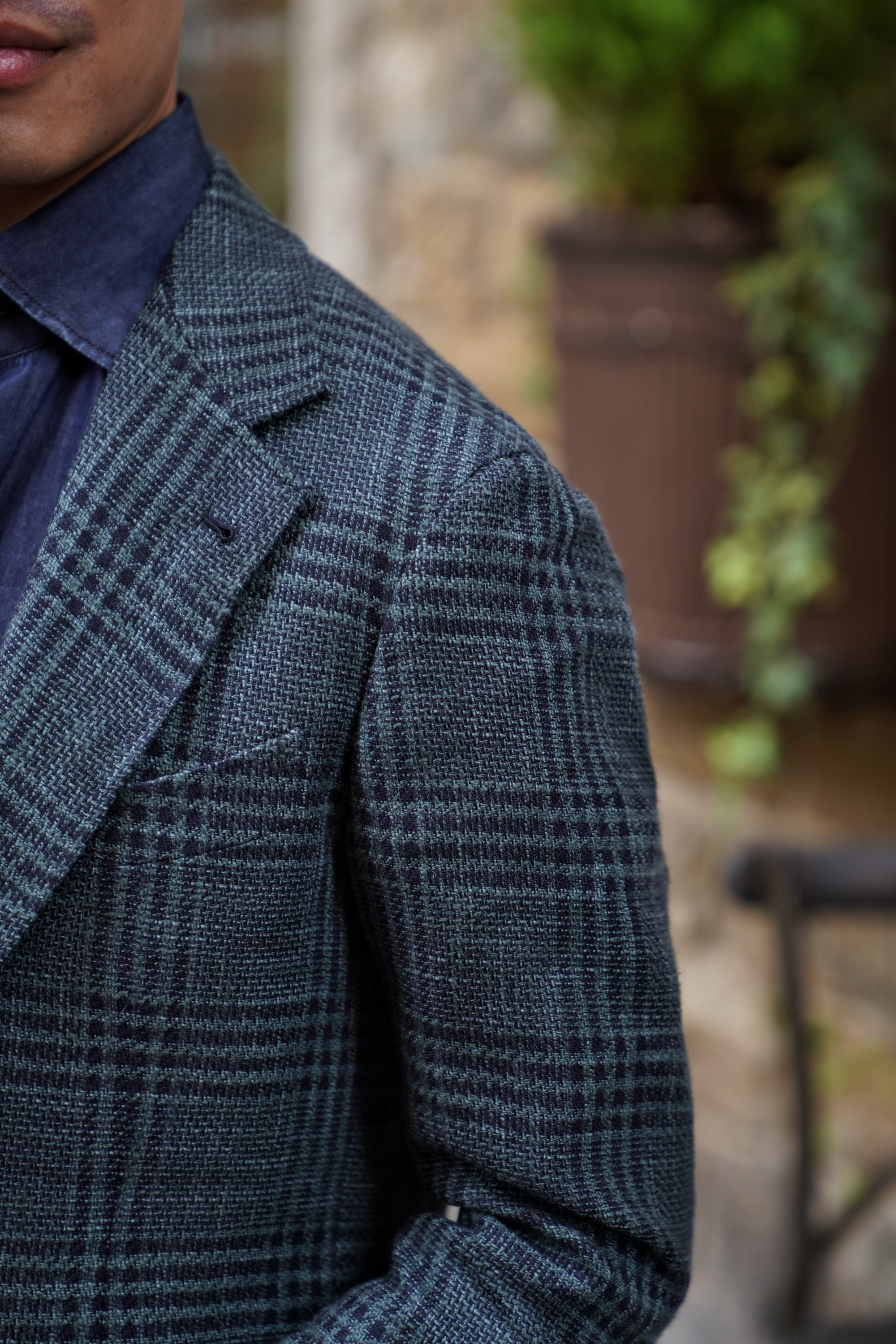 MTO Dark Green Plaid Linen Cotton Jacket