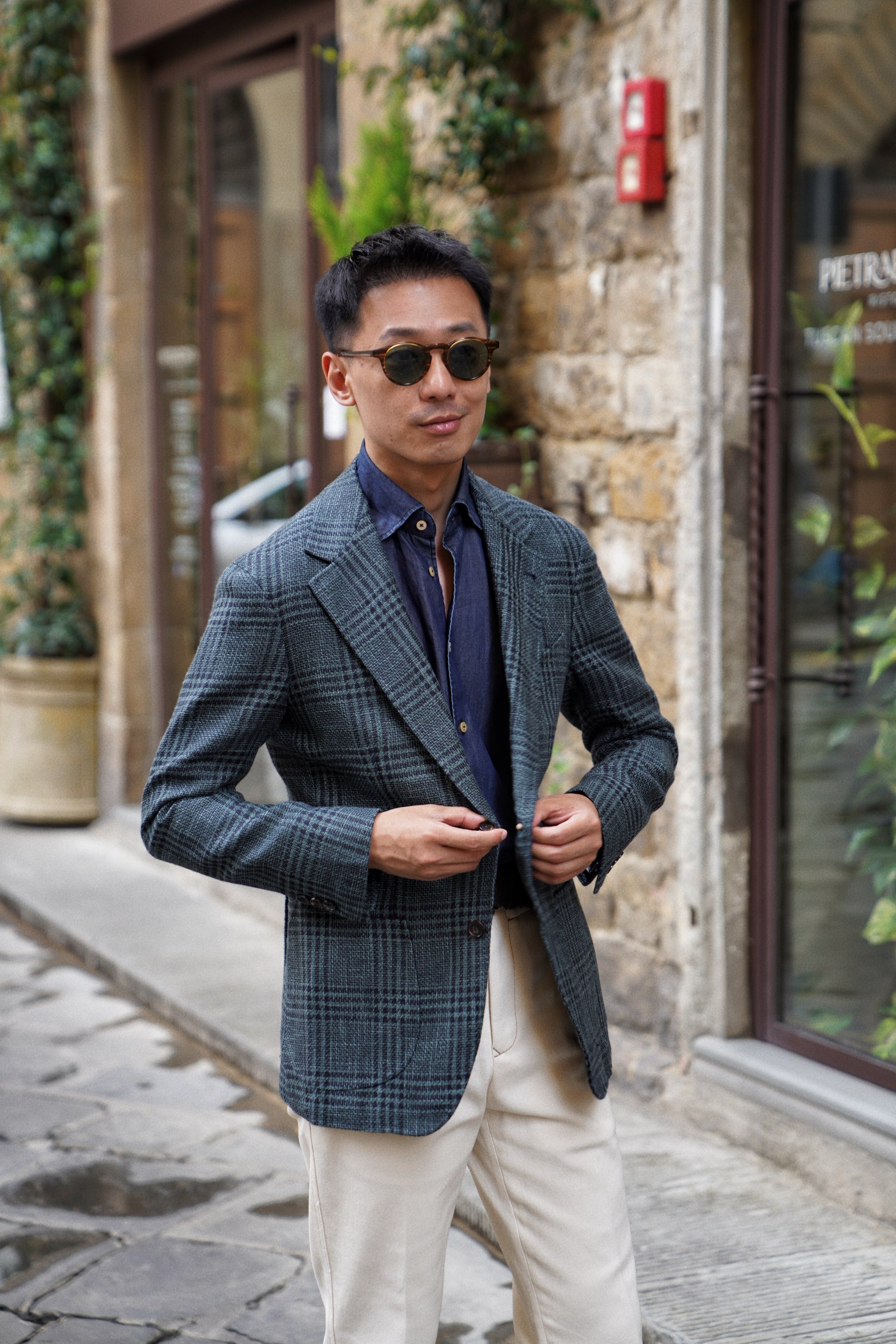 MTO Dark Green Plaid Linen Cotton Jacket