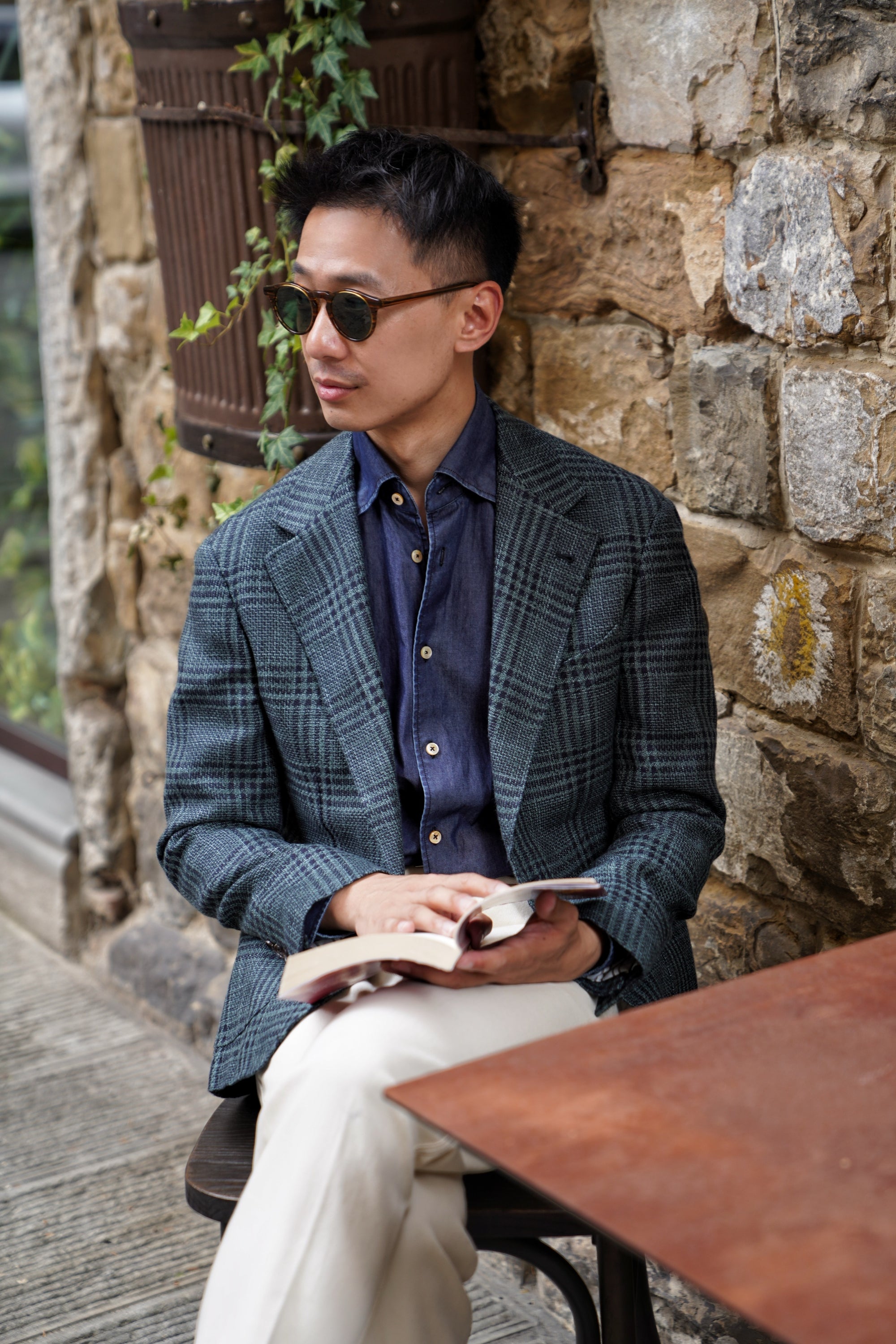 MTO Dark Green Plaid Linen Cotton Jacket