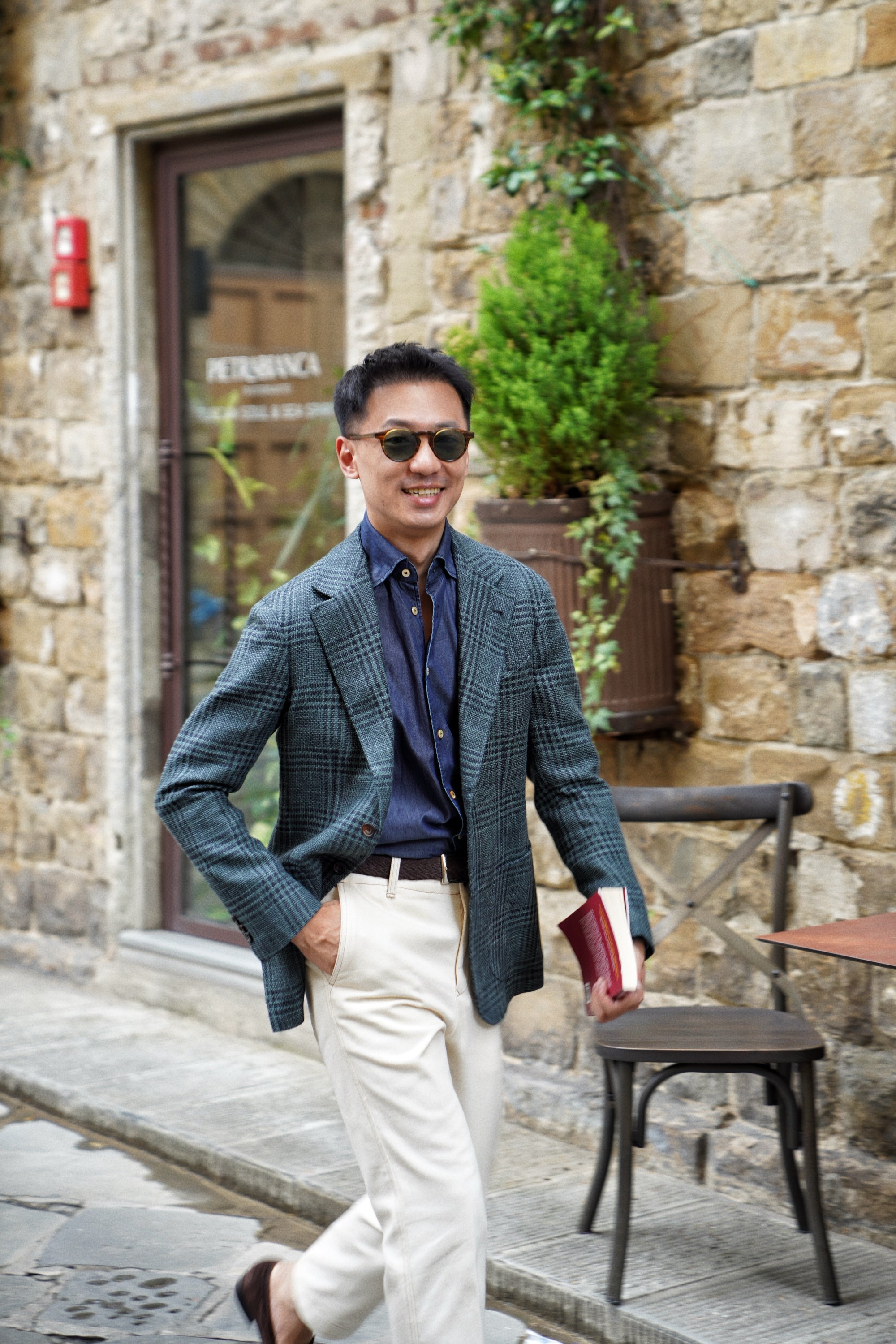 MTO Dark Green Plaid Linen Cotton Jacket