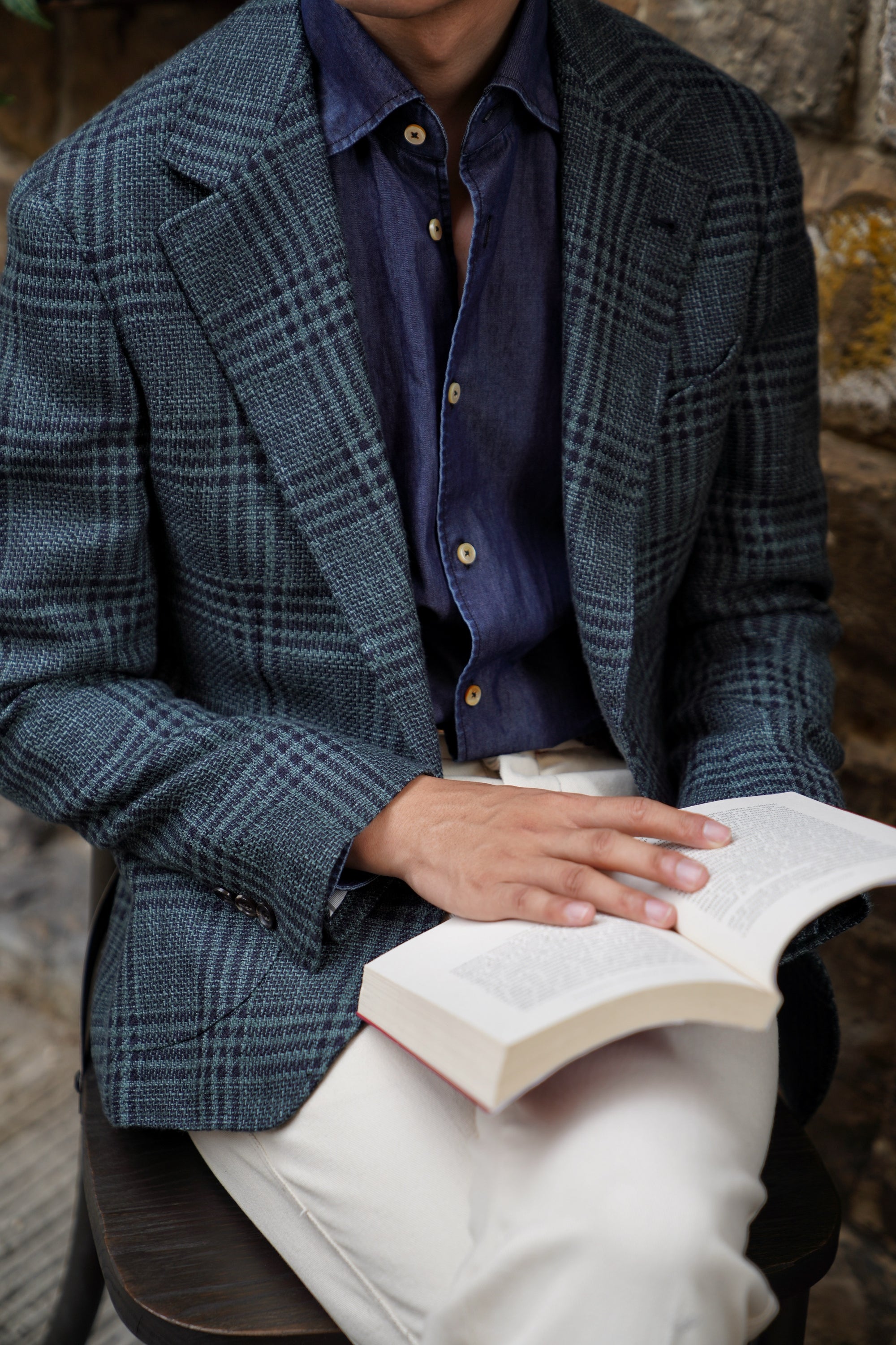 MTO Dark Green Plaid Linen Cotton Jacket