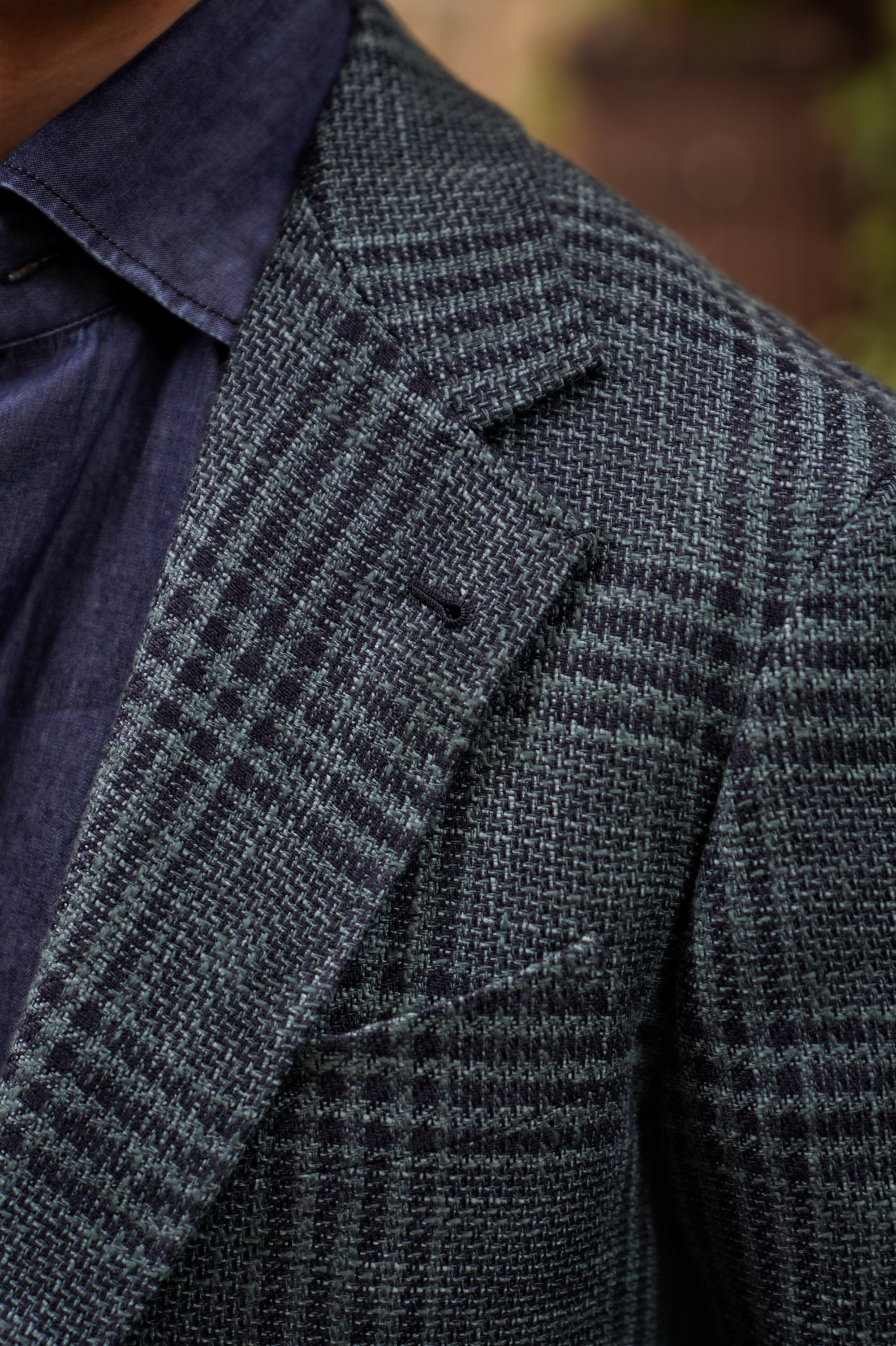 MTO Dark Green Plaid Linen Cotton Jacket