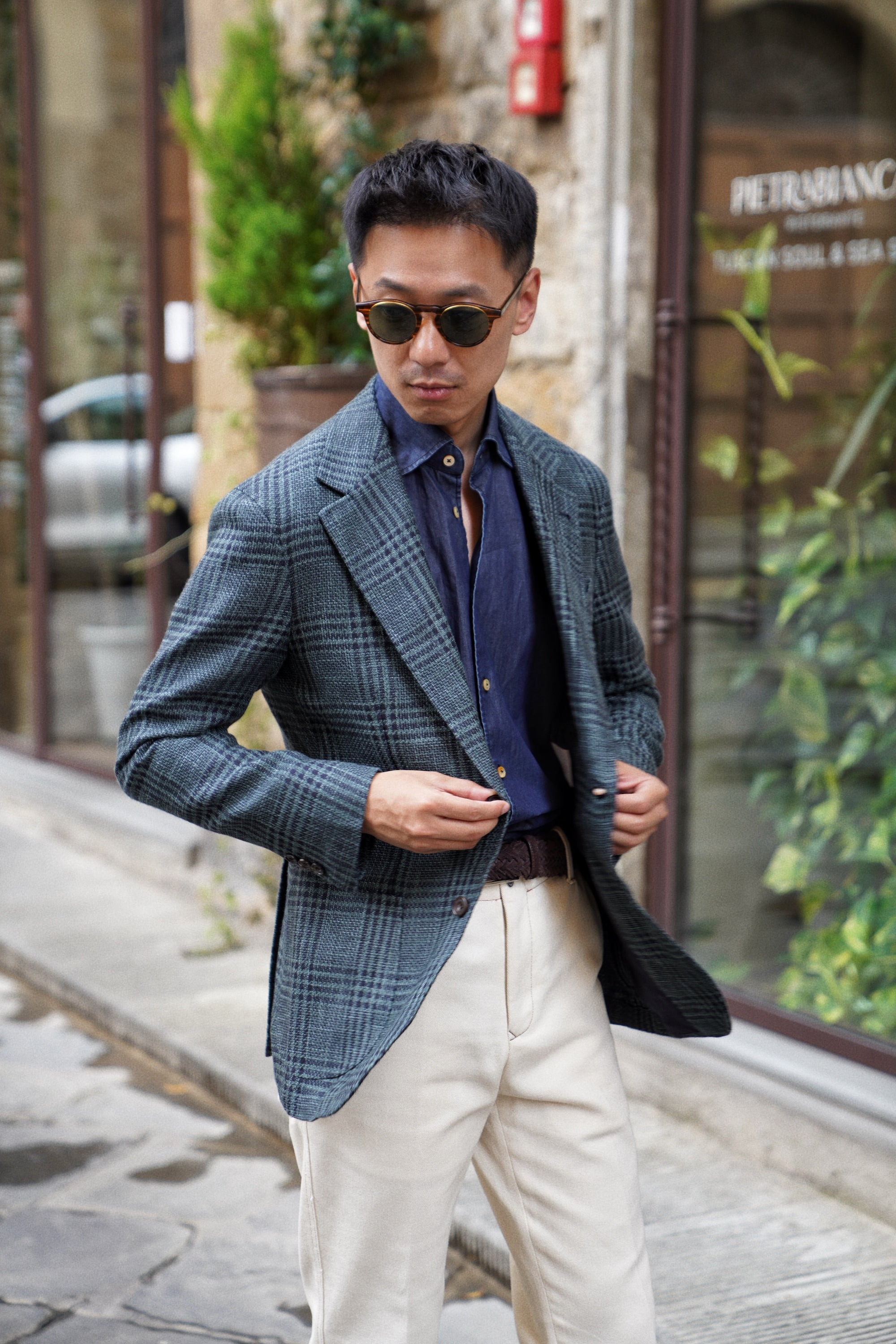 MTO Dark Green Plaid Linen Cotton Jacket