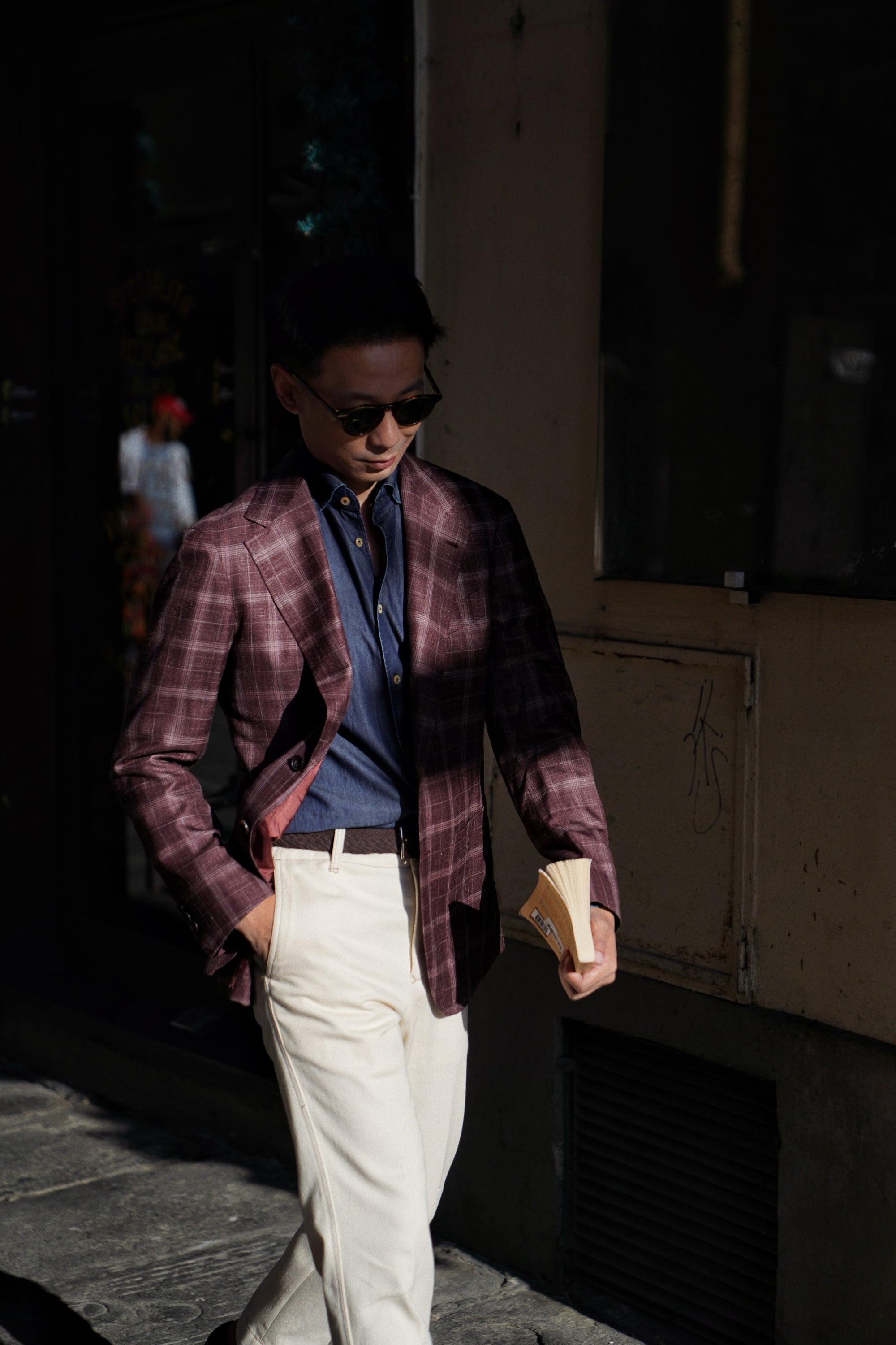 MTO Burgundy Overcheck Wool Silk Linen Jacket #340
