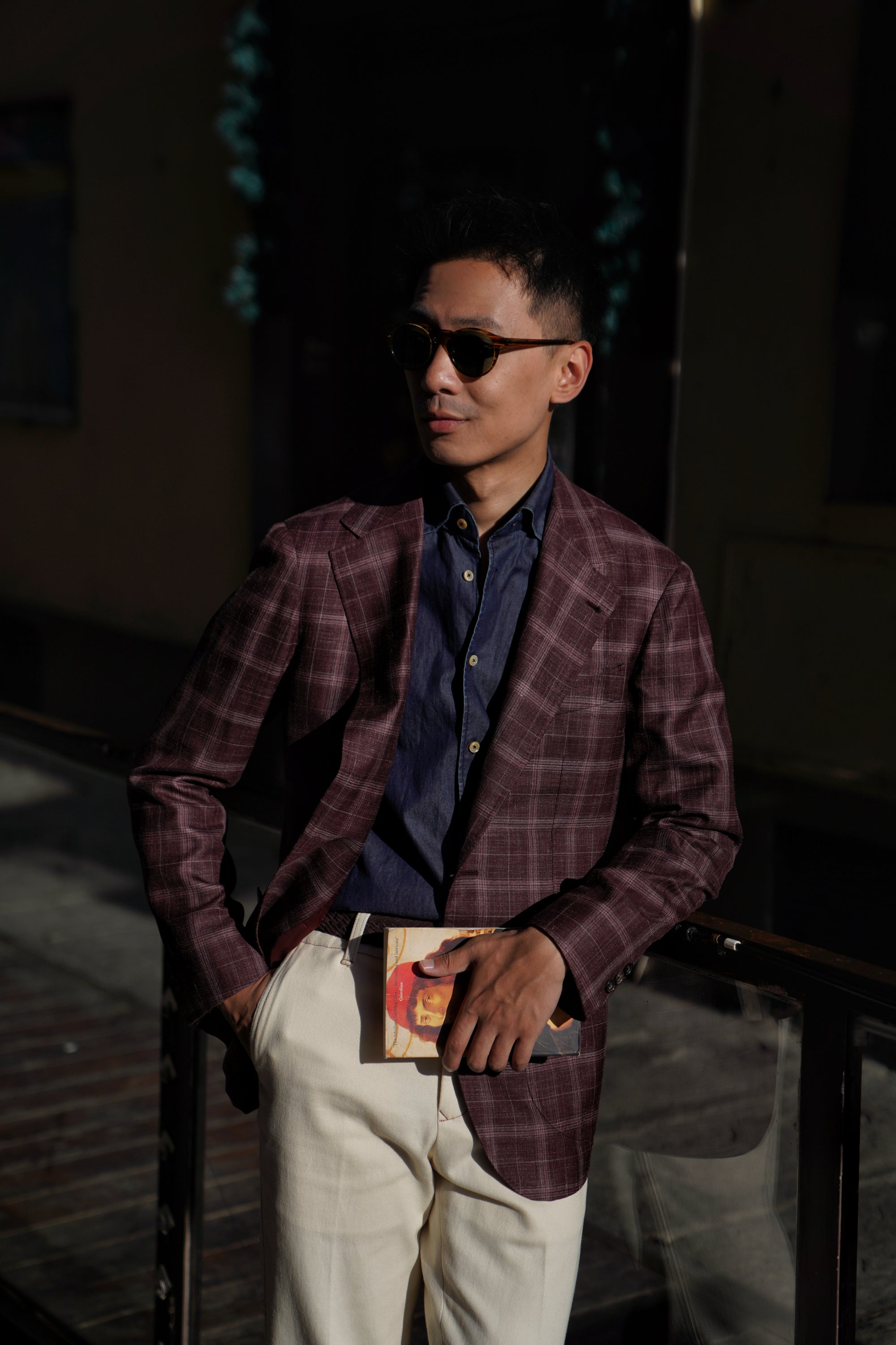 MTO Burgundy Overcheck Wool Silk Linen Jacket #340