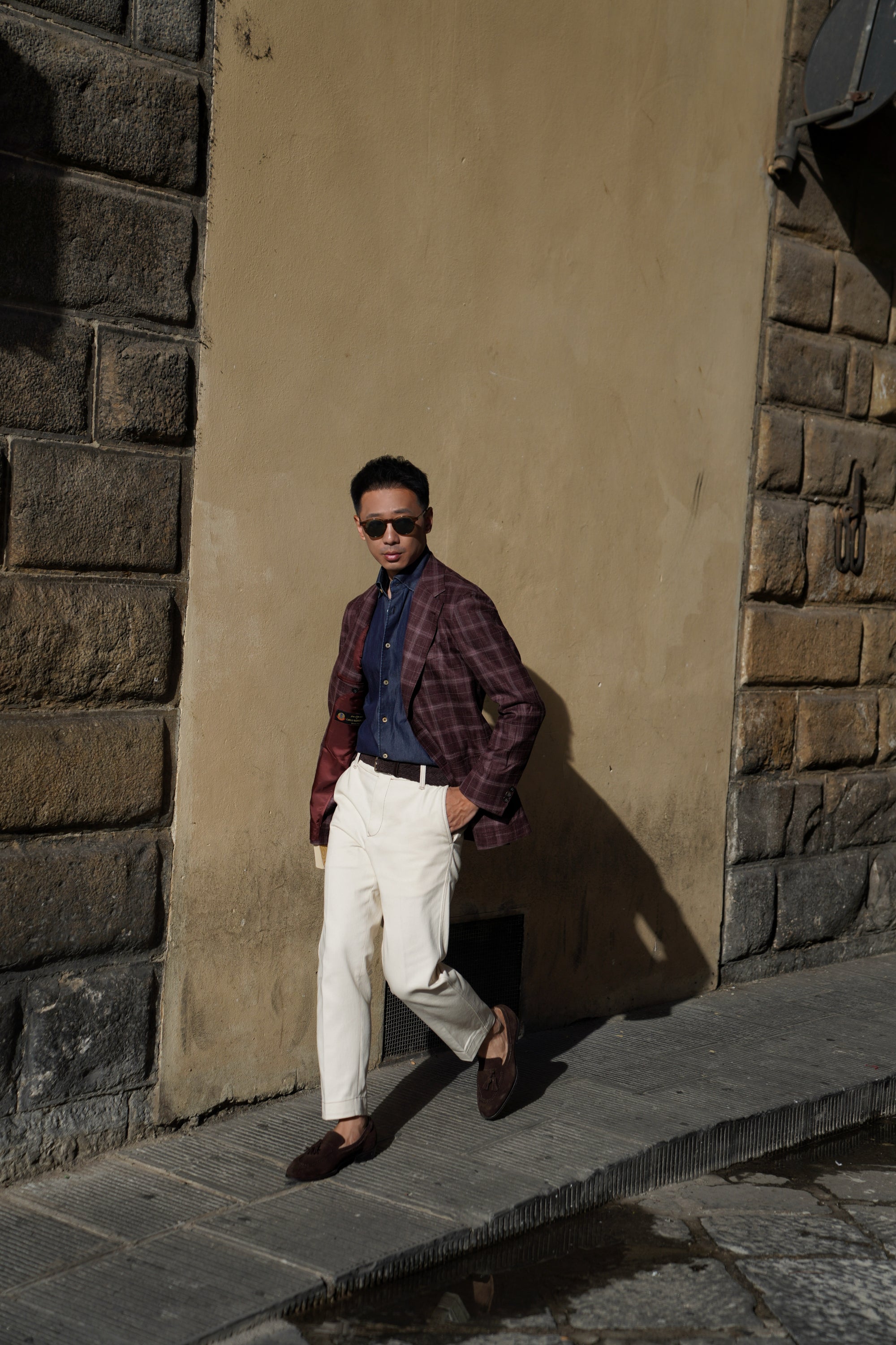MTO Burgundy Overcheck Wool Silk Linen Jacket #340