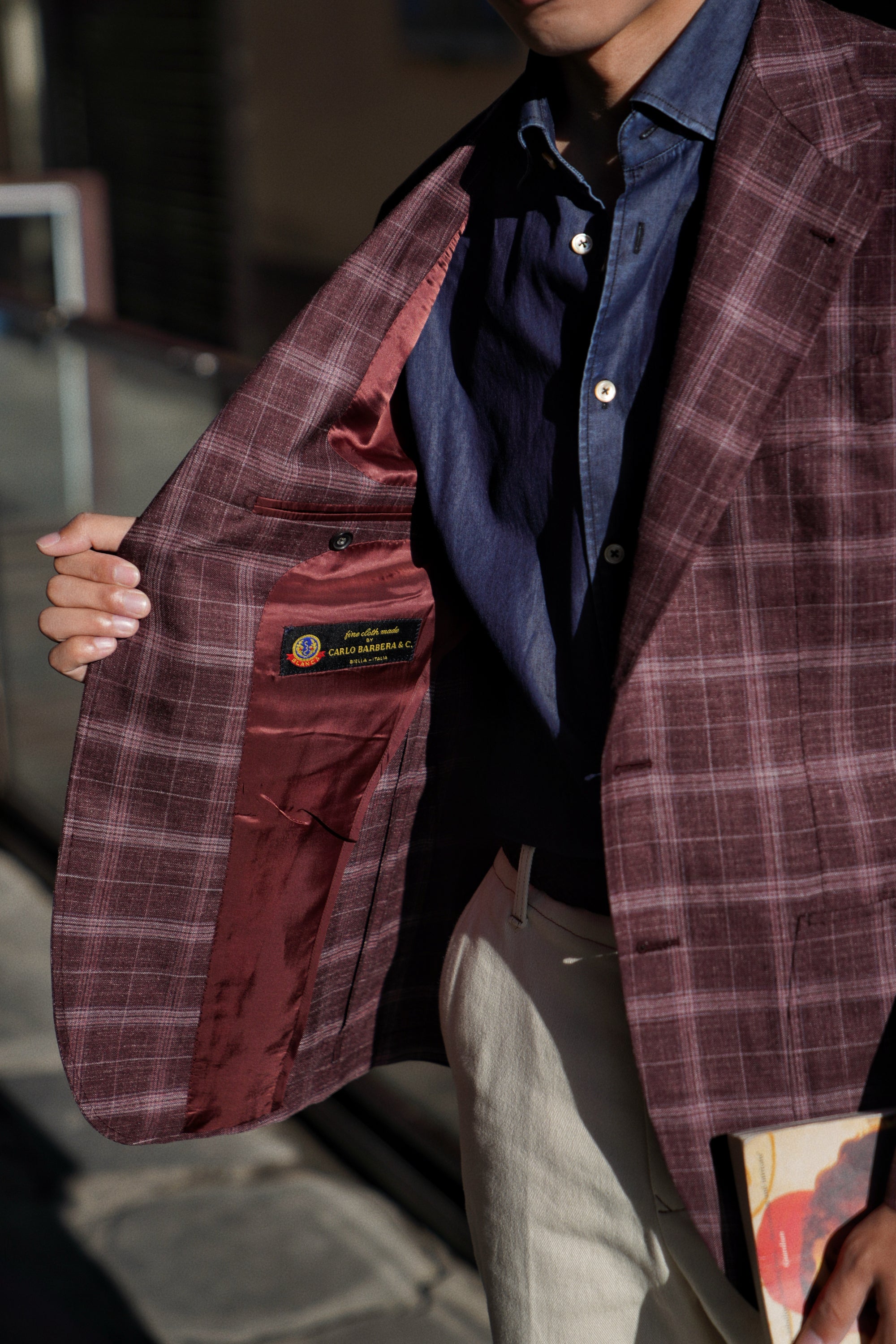 MTO Burgundy Overcheck Wool Silk Linen Jacket #340