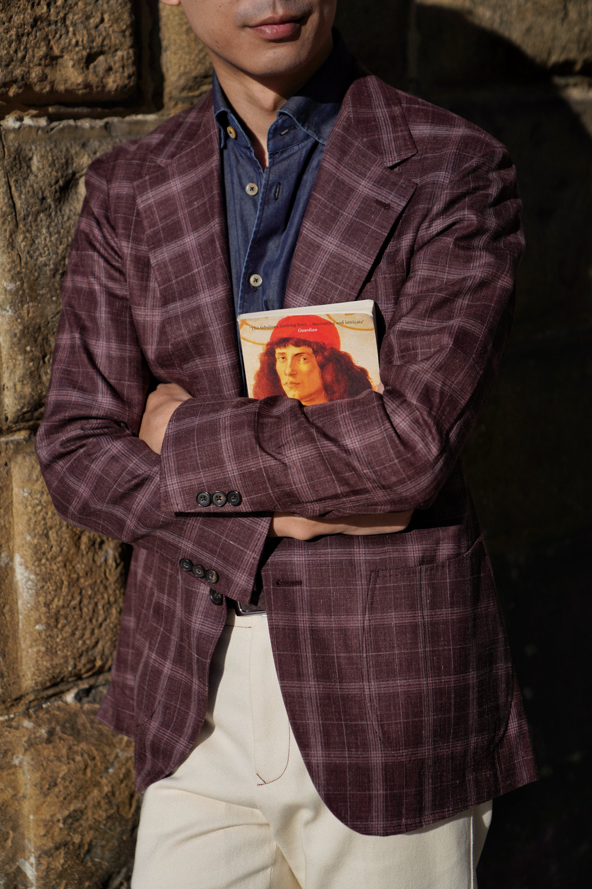 MTO Burgundy Overcheck Wool Silk Linen Jacket #340