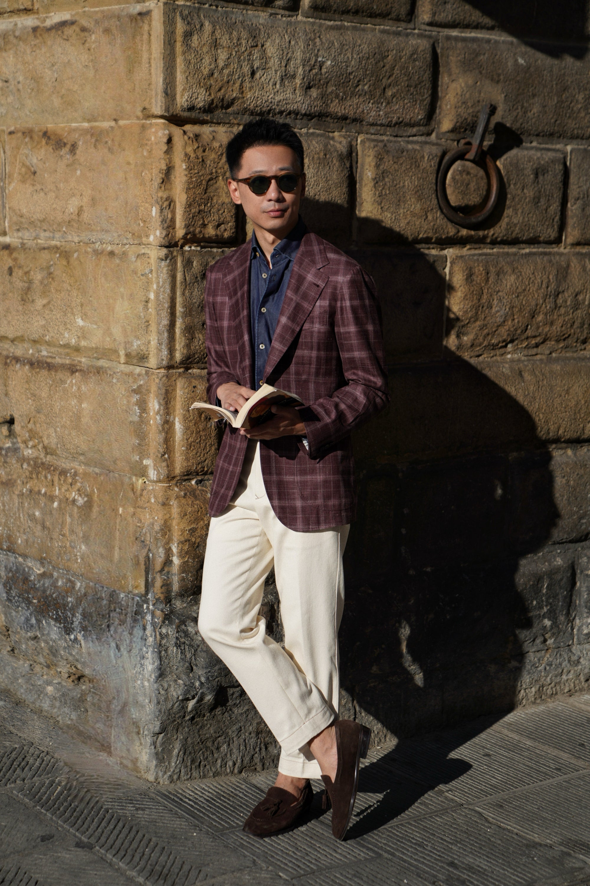 MTO Burgundy Overcheck Wool Silk Linen Jacket #340