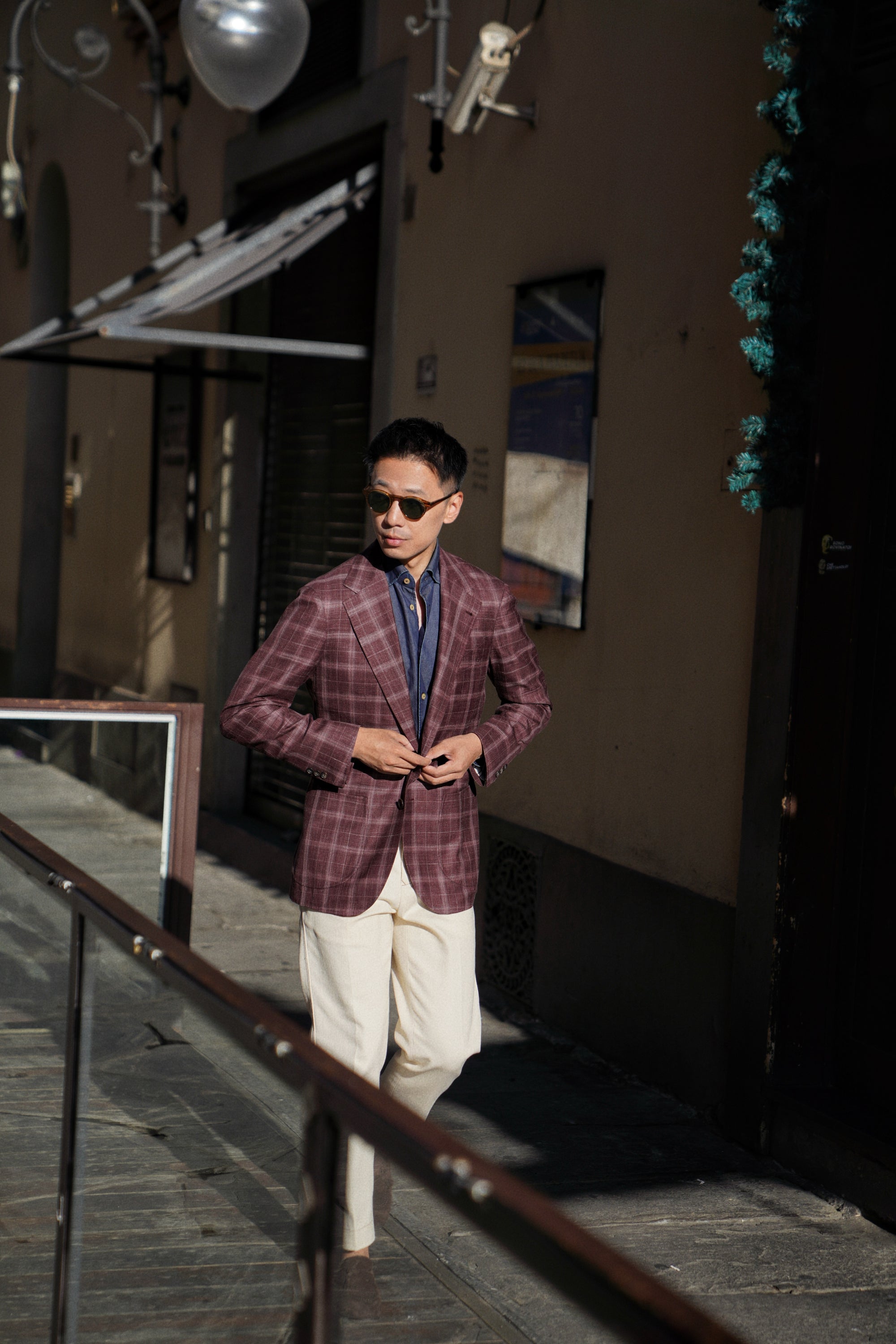 MTO Burgundy Overcheck Wool Silk Linen Jacket #340