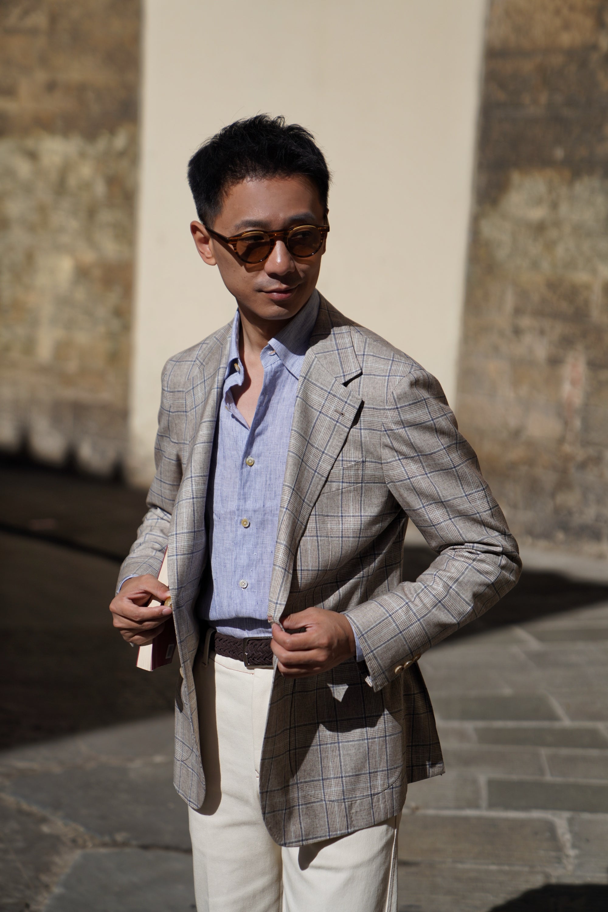 MTO Light Brown Glen Check Silk Cotton Wool Jacket #669