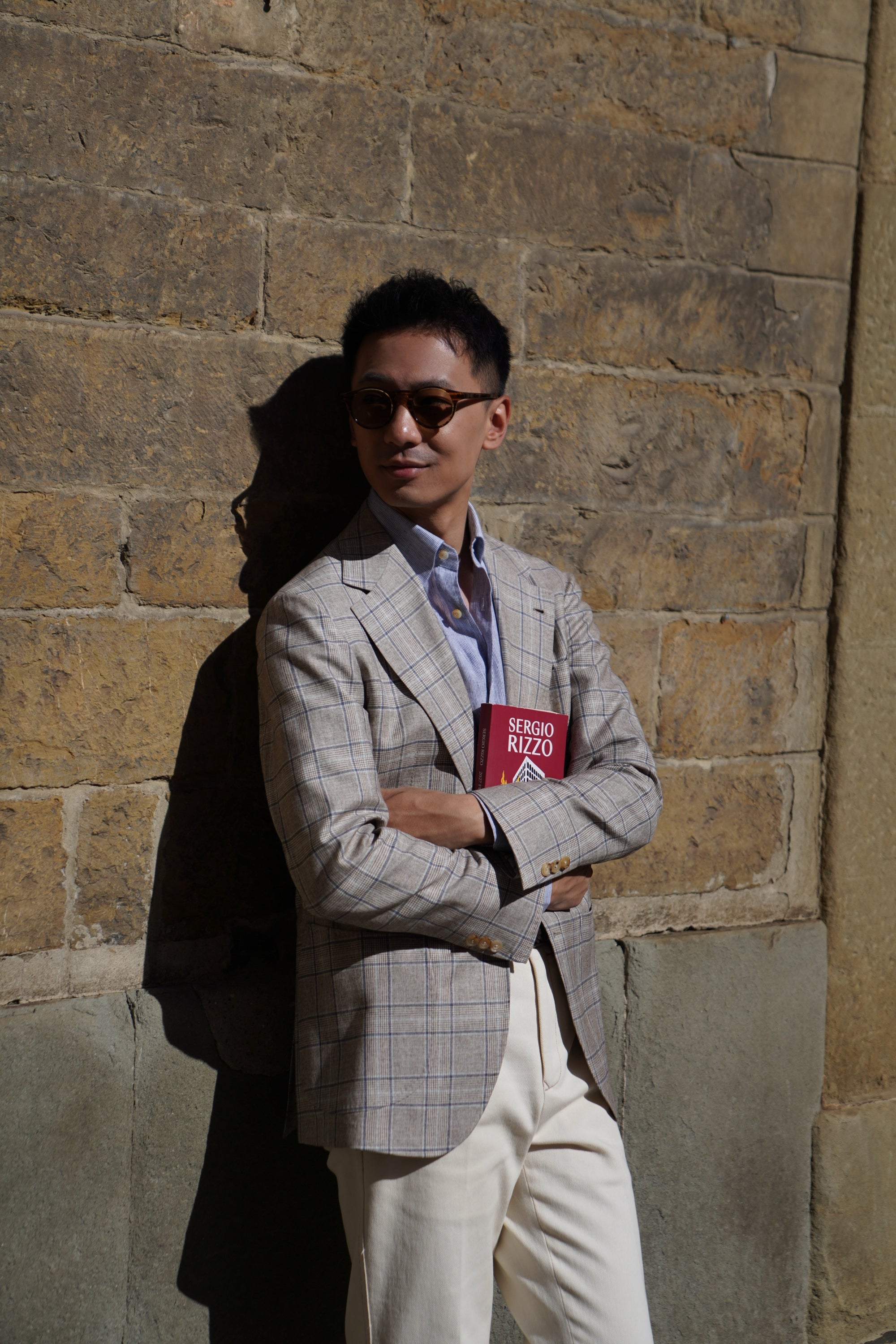 MTO Light Brown Glen Check Silk Cotton Wool Jacket #669