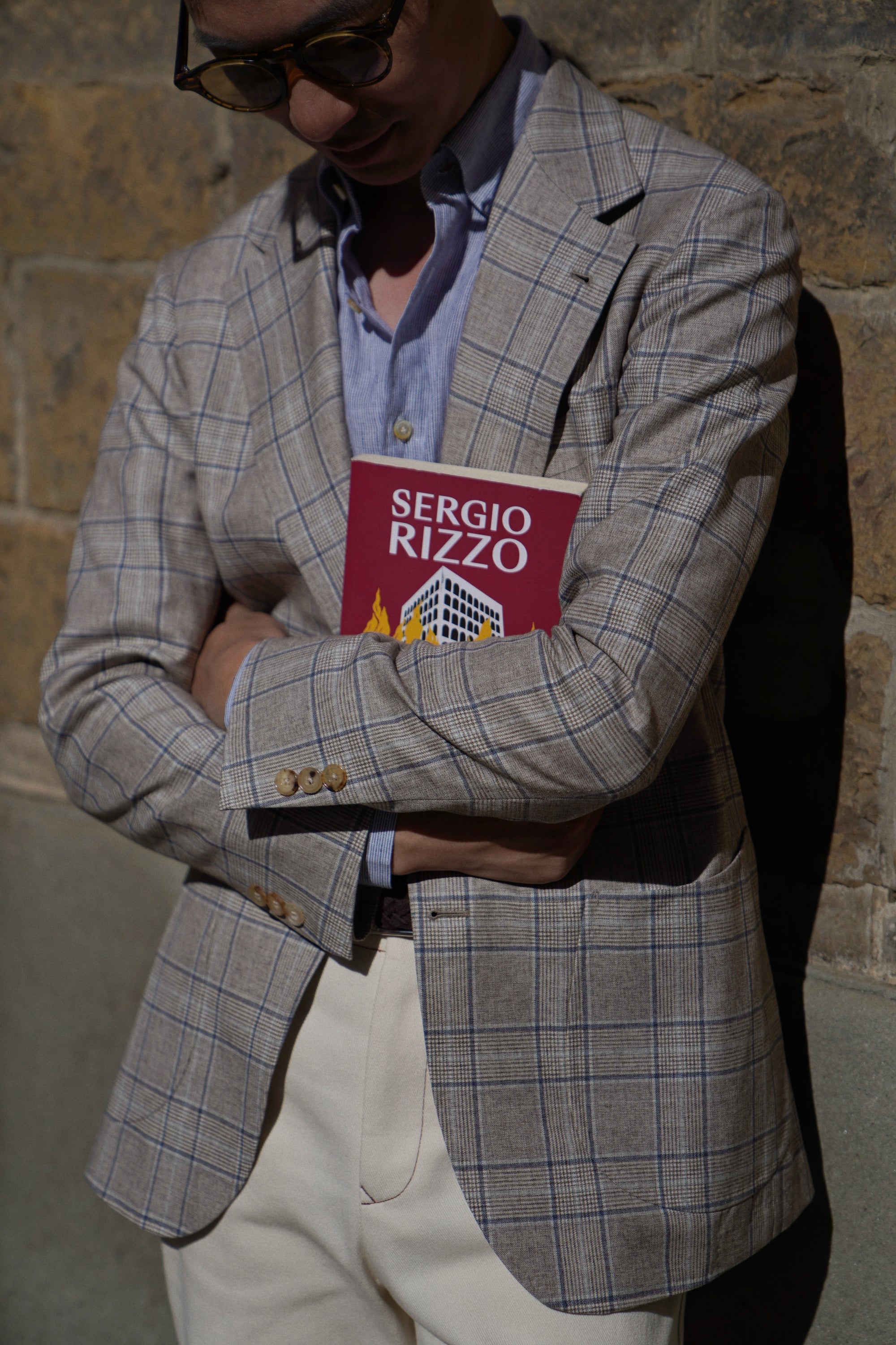 MTO Light Brown Glen Check Silk Cotton Wool Jacket #669