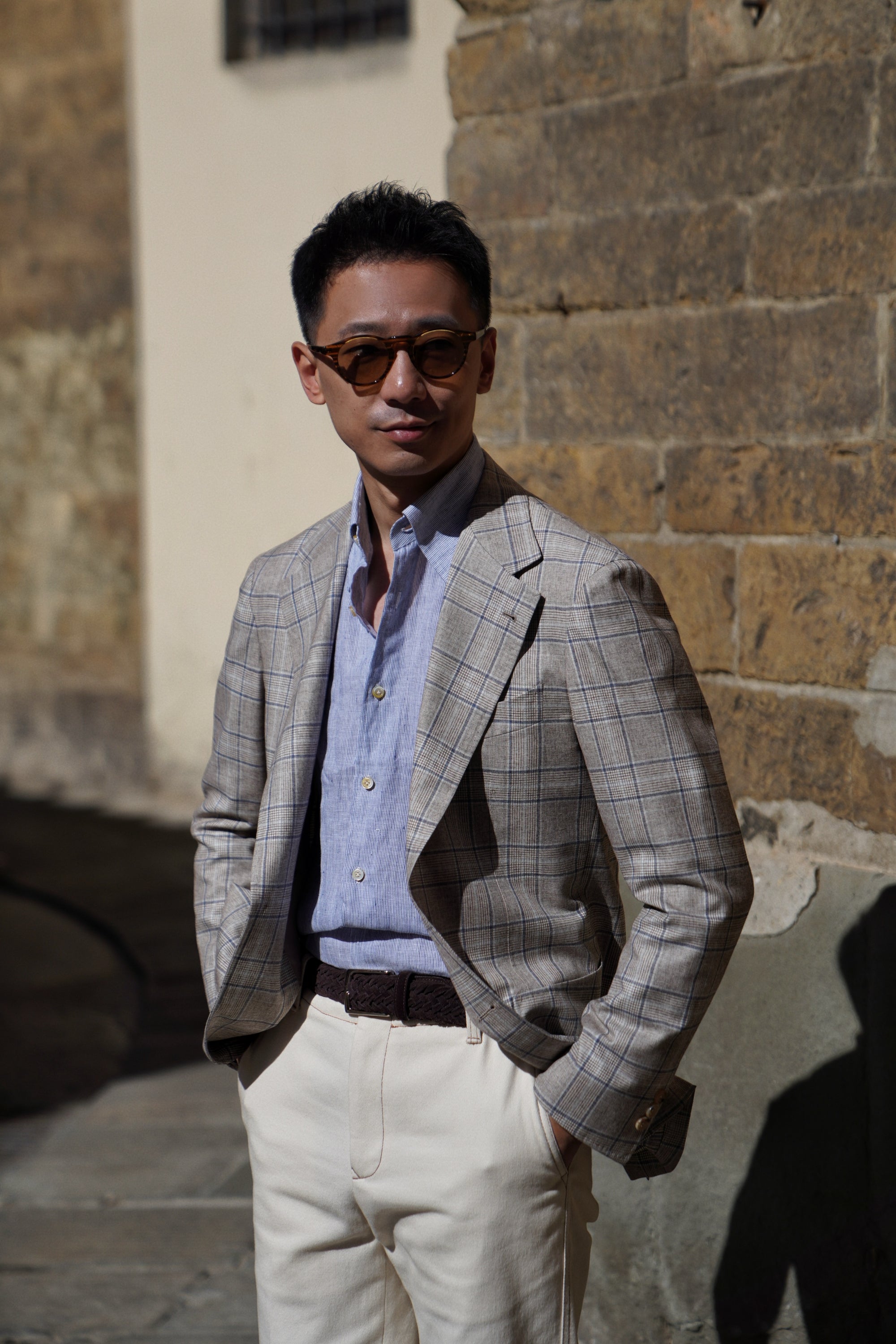 MTO Light Brown Glen Check Silk Cotton Wool Jacket #669