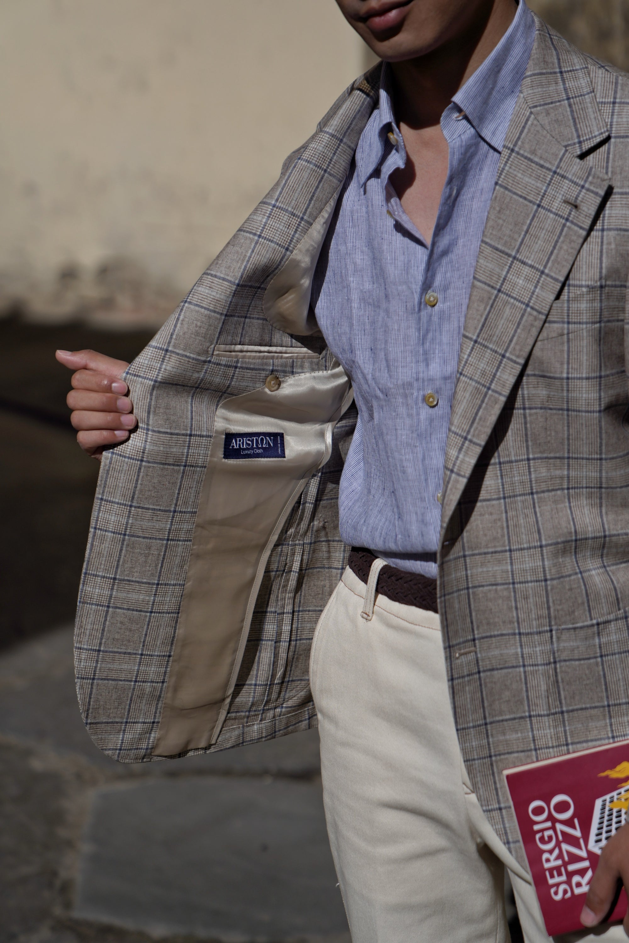 MTO Light Brown Glen Check Silk Cotton Wool Jacket #669