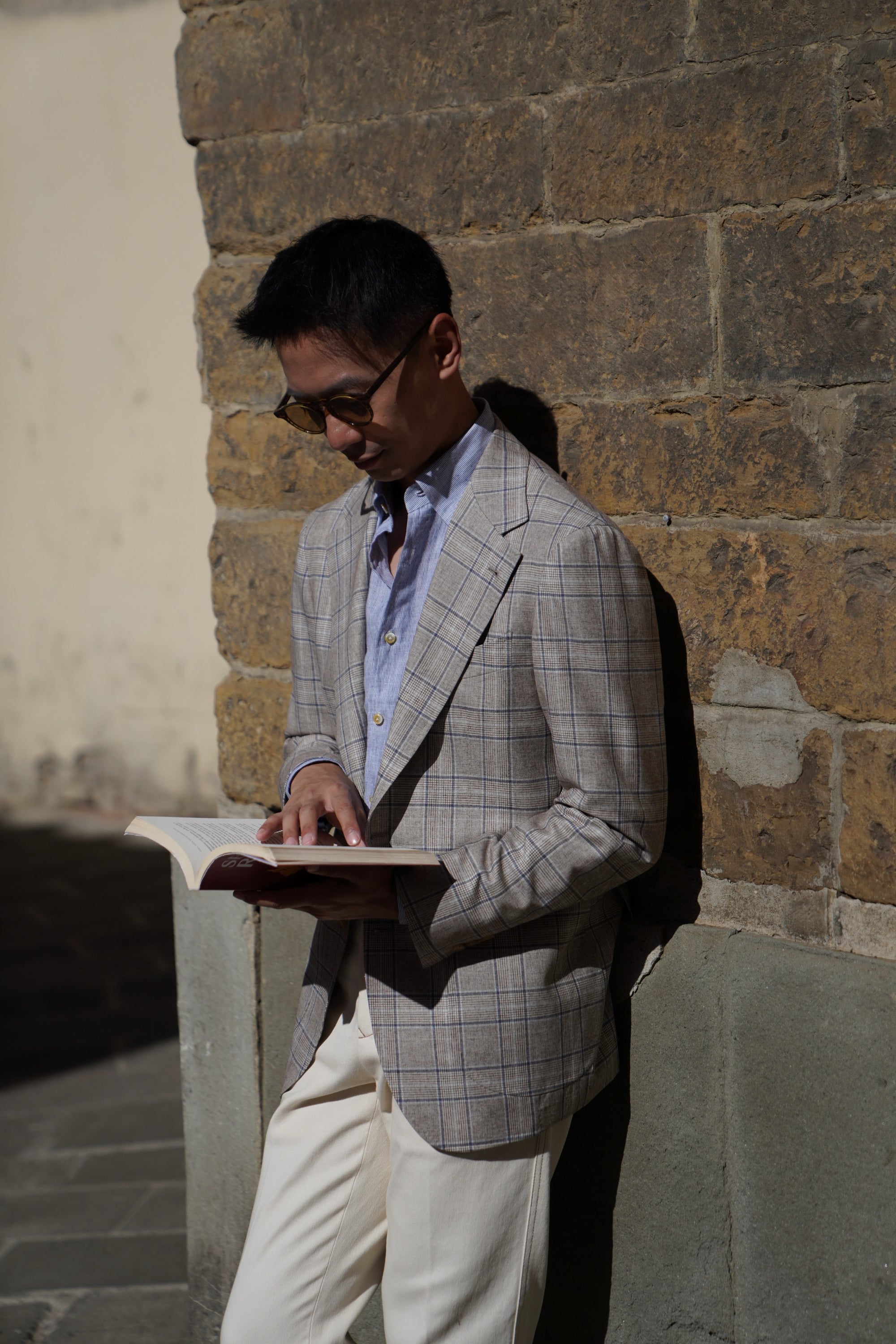 MTO Light Brown Glen Check Silk Cotton Wool Jacket #669